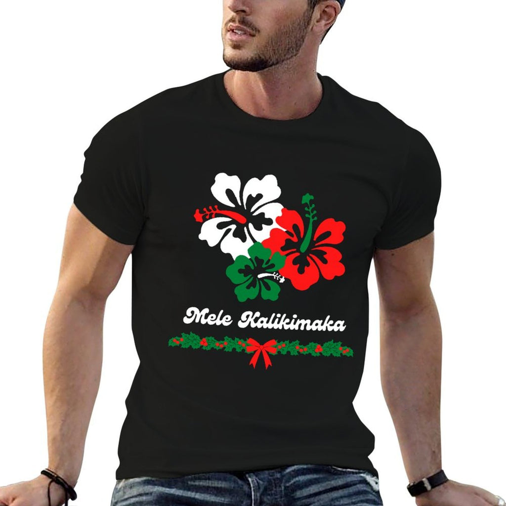 Mele Kalikimaka Hawaii Christmas Hawaiian Hibiscus Flower  Durable T-Shirt