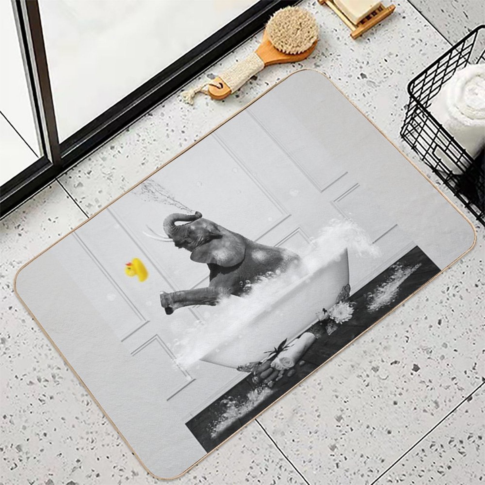 Elephant Taking A Bath  Long-Lasting Bath Mat