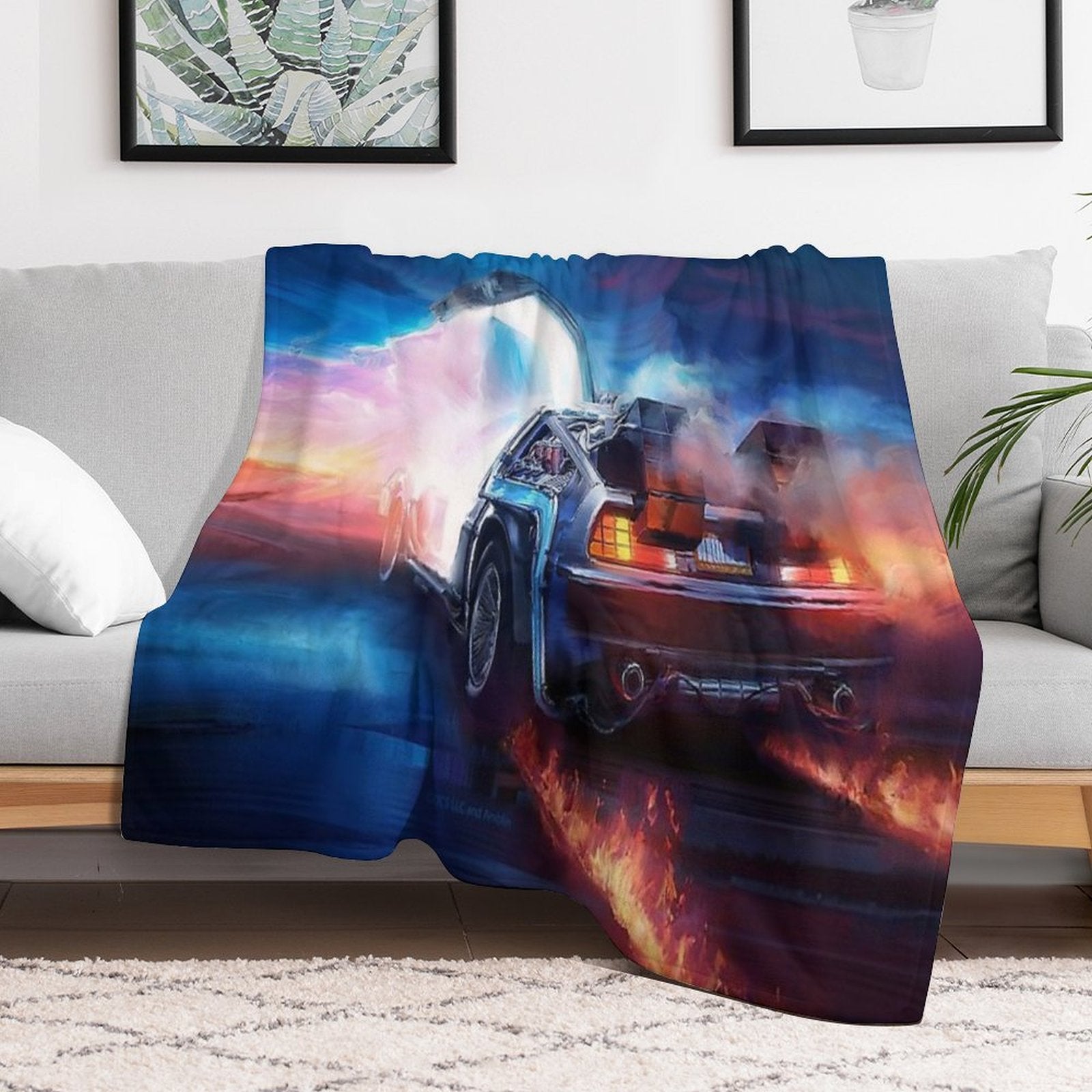 Back to The Future Delorean Time Machine Sustainable Throw Blanket