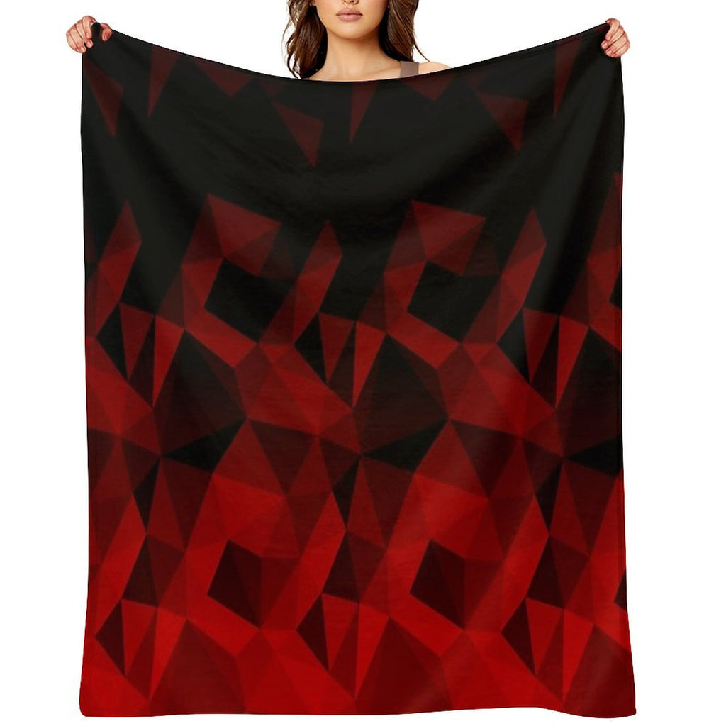 Abstract Polygonal Pattern .Red, Black Triangles. Premium Throw Blanket