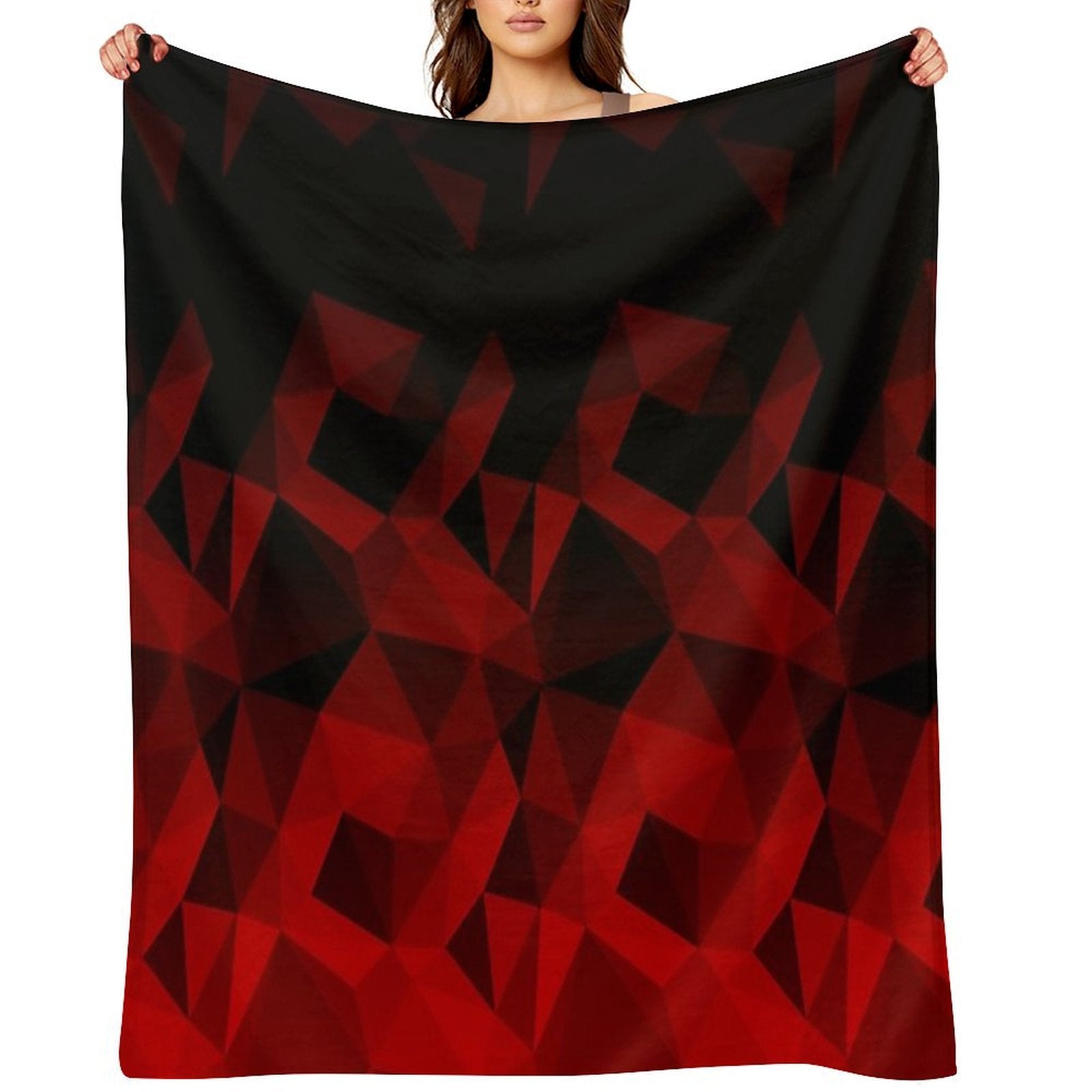 Abstract Polygonal Pattern .Red, Black Triangles. Premium Throw Blanket