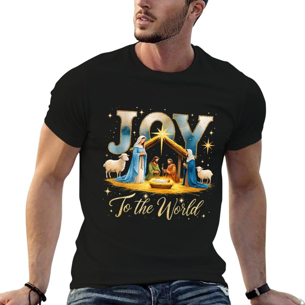 Joy to The World Nativity Scene Christmas  Trendy Pattern T-Shirt