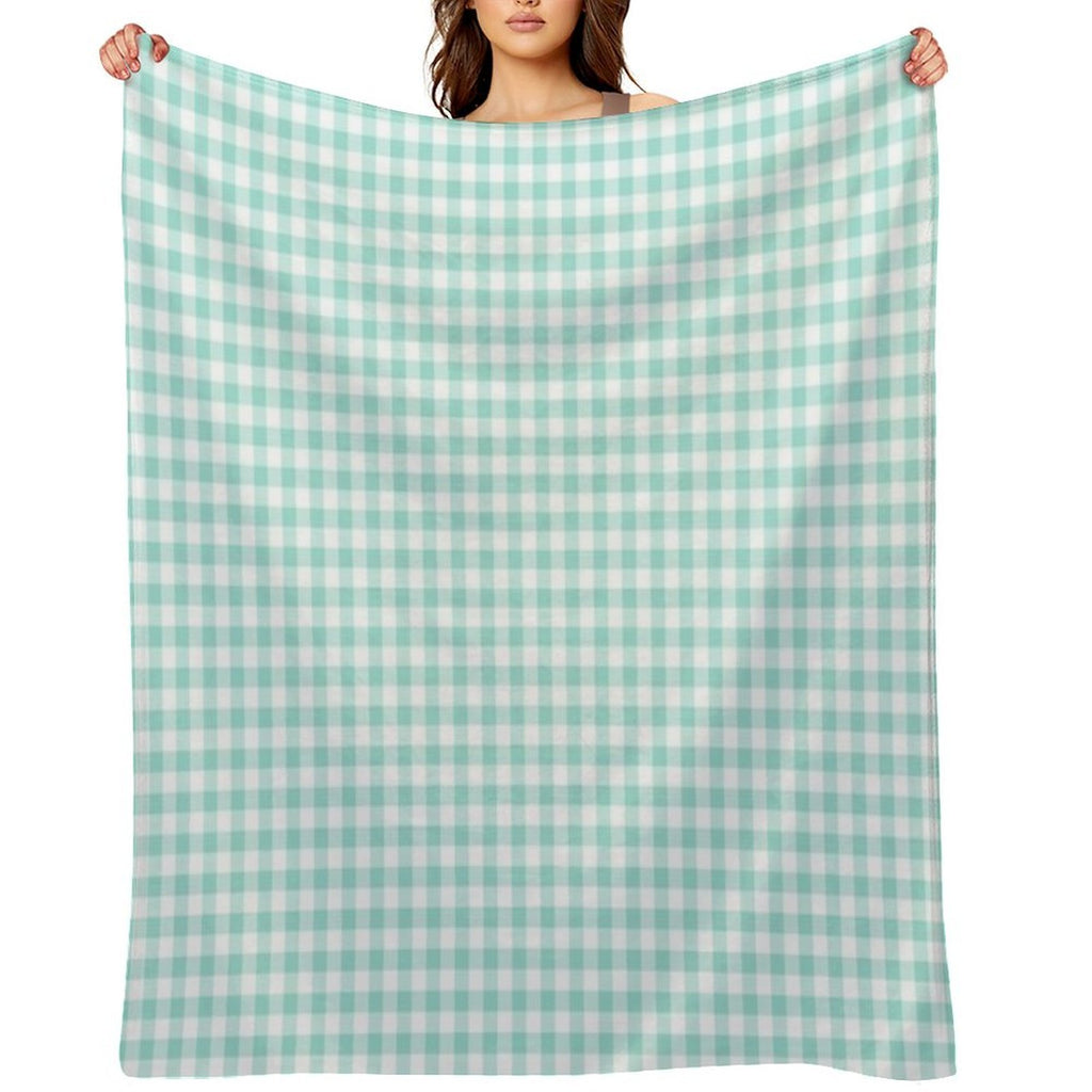 Aqua Gingham Checkered Pattern Design Machine-washable Throw Blanket