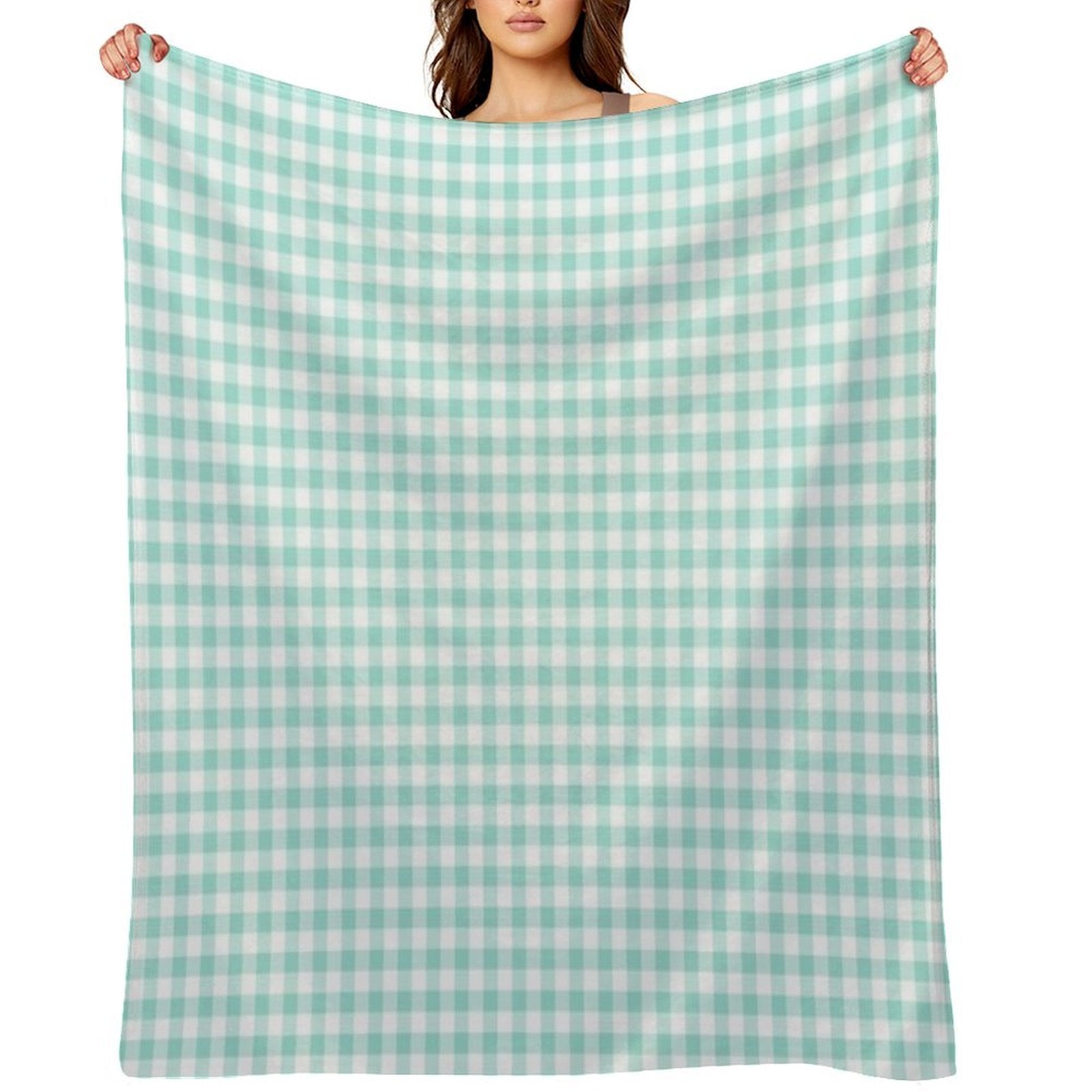 Aqua Gingham Checkered Pattern Design Machine-washable Throw Blanket