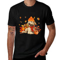 Goldendoodle Dog Fall Scarf Leopard Pumpkins Autumn Leaves  Polyester Blend T-Shirt