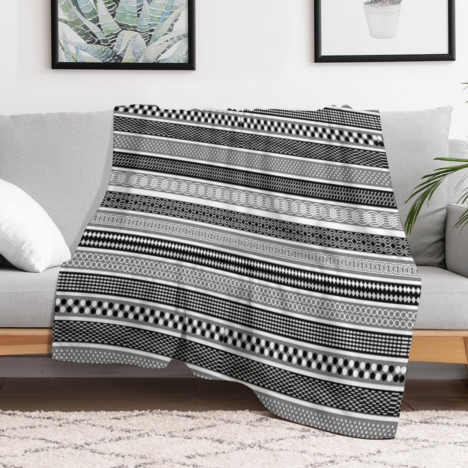 Grey And Black Stripped Pattern Travel-friendly Throw Blanket