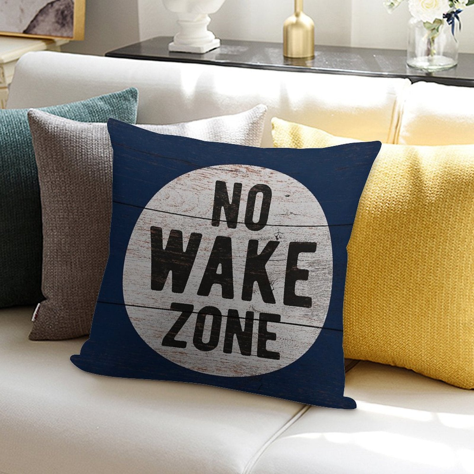 No Wake Zone, Lake Gift, Lake Sign, Lake House Décor, Wake Surf, Wakeboard, Water Ski, No Wake Area, Lake Sign Soft Easy Maintenance Throw Pillow