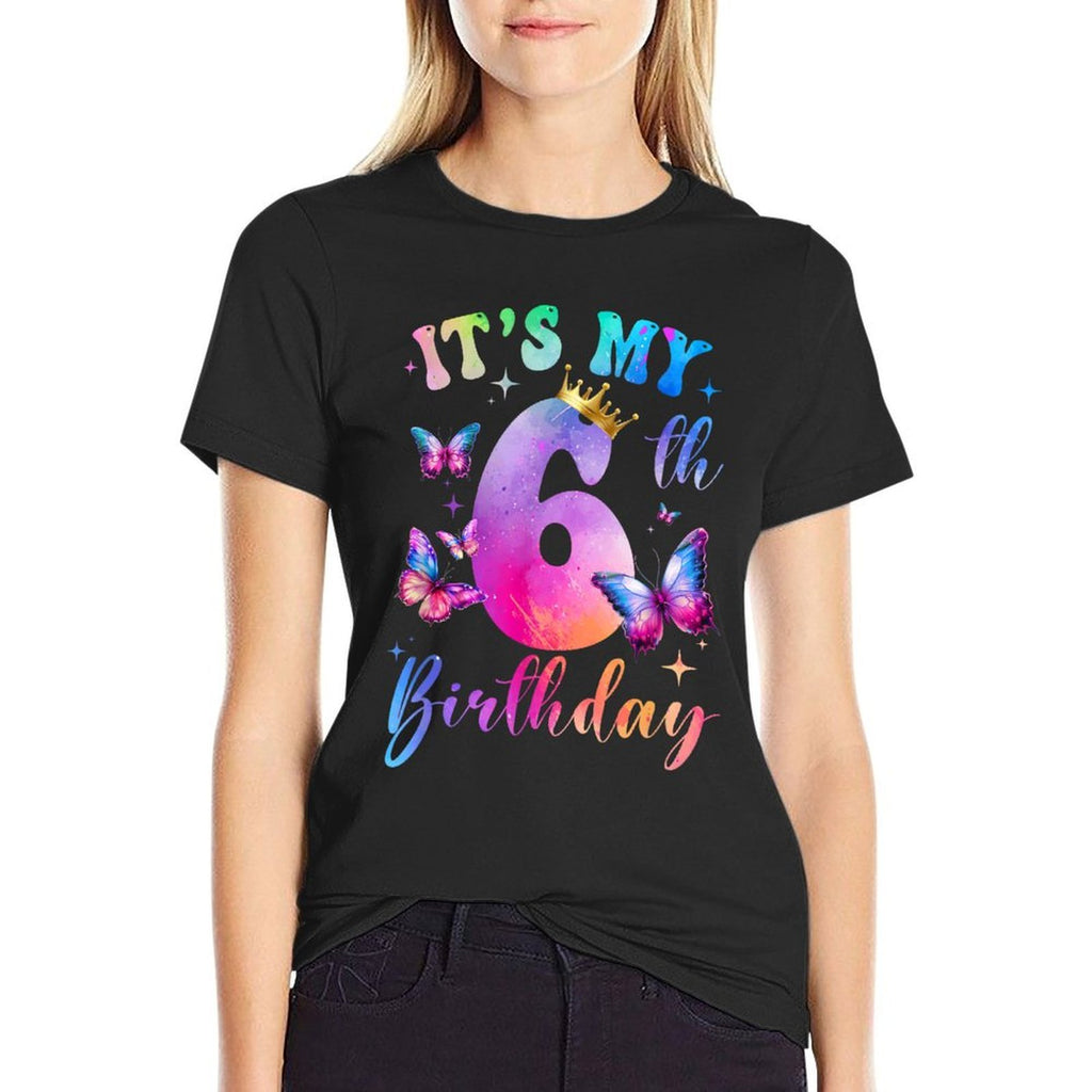 Its My 6Th Birthday Girls Butterfly Theme Party 6 Year Old  Summer-ready Fabric T-Shirt