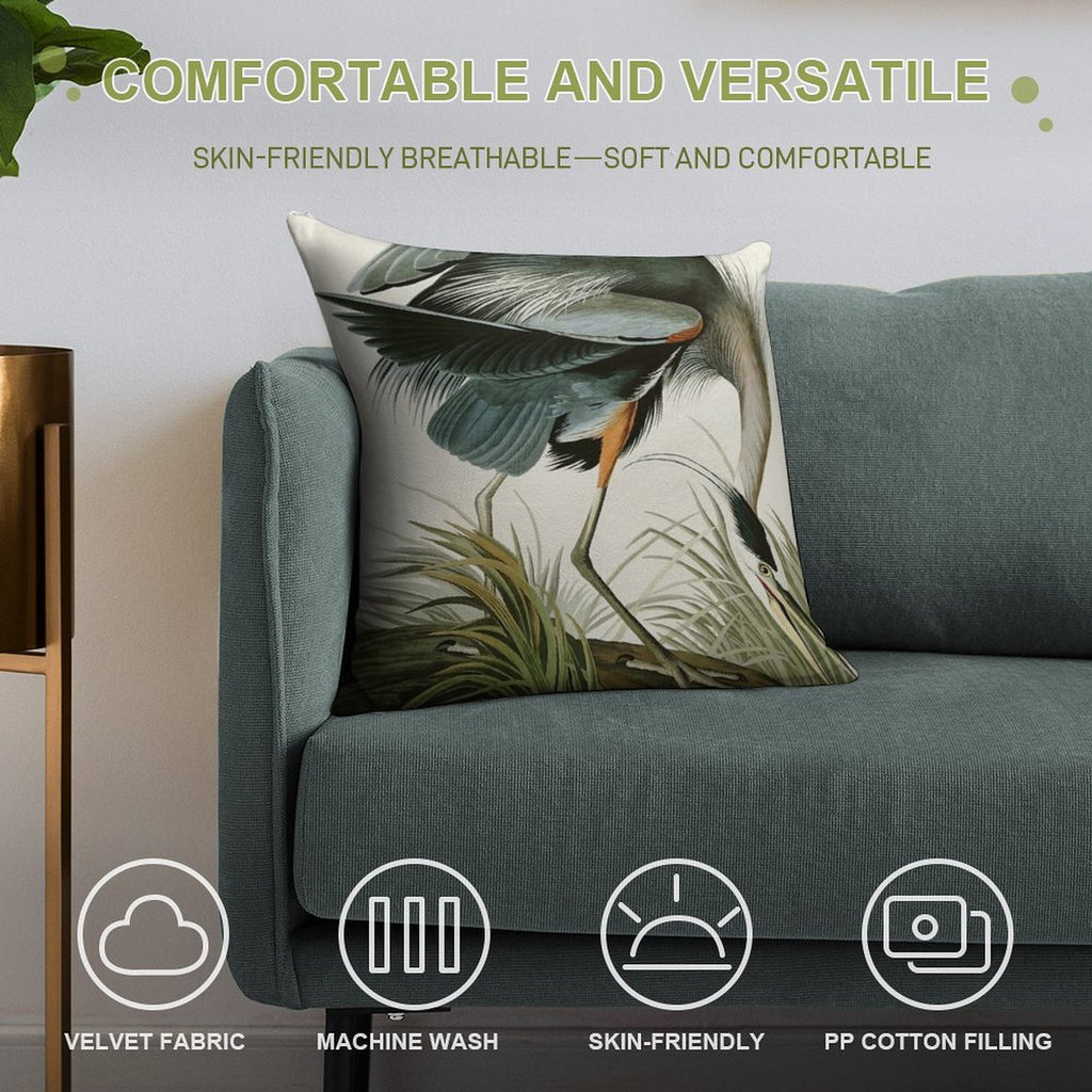 Great Blue Heron - John James Audubon's Birds of America Print Art Print Soft Multiple Sizes Throw Pillow