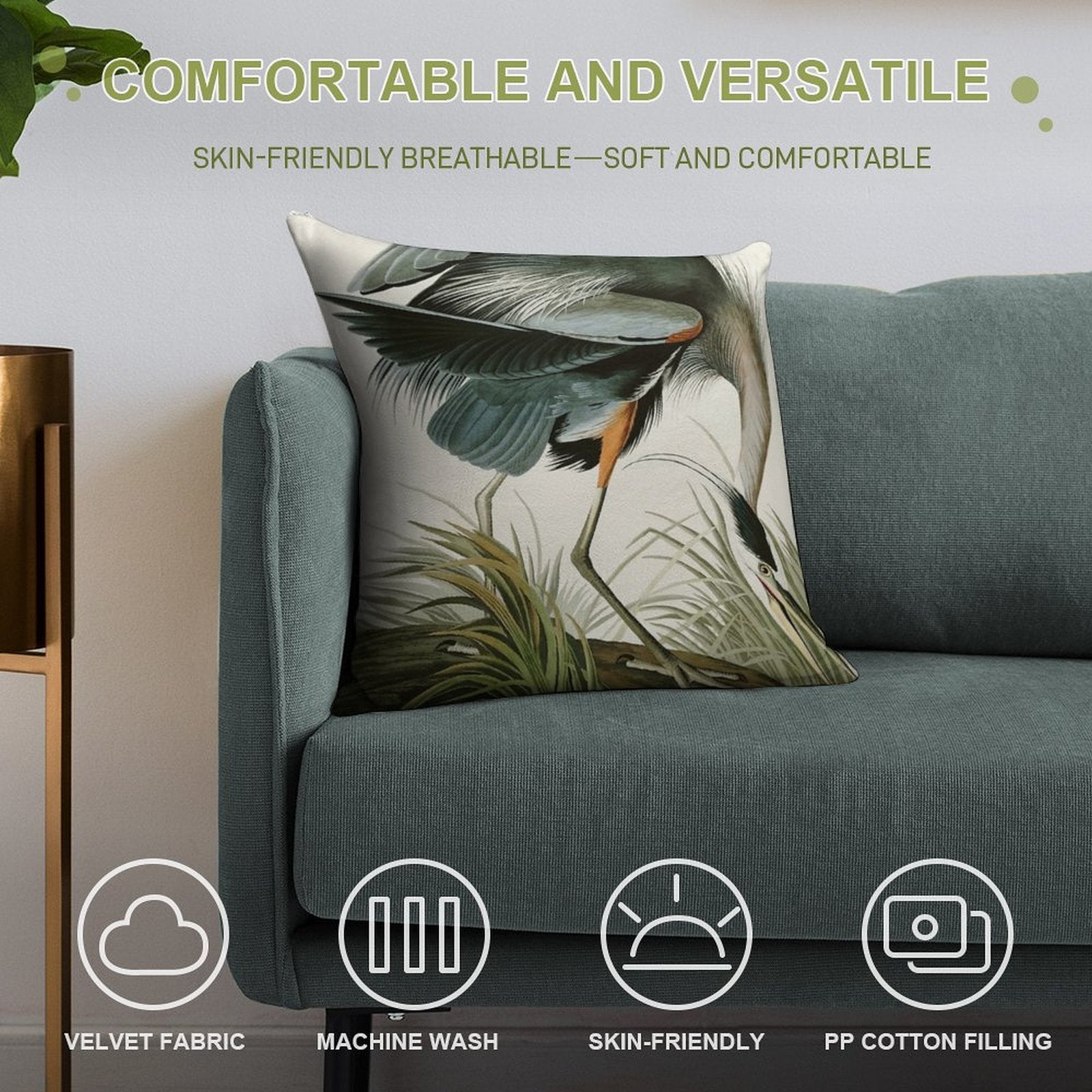 Great Blue Heron - John James Audubon's Birds of America Print Art Print Soft Multiple Sizes Throw Pillow