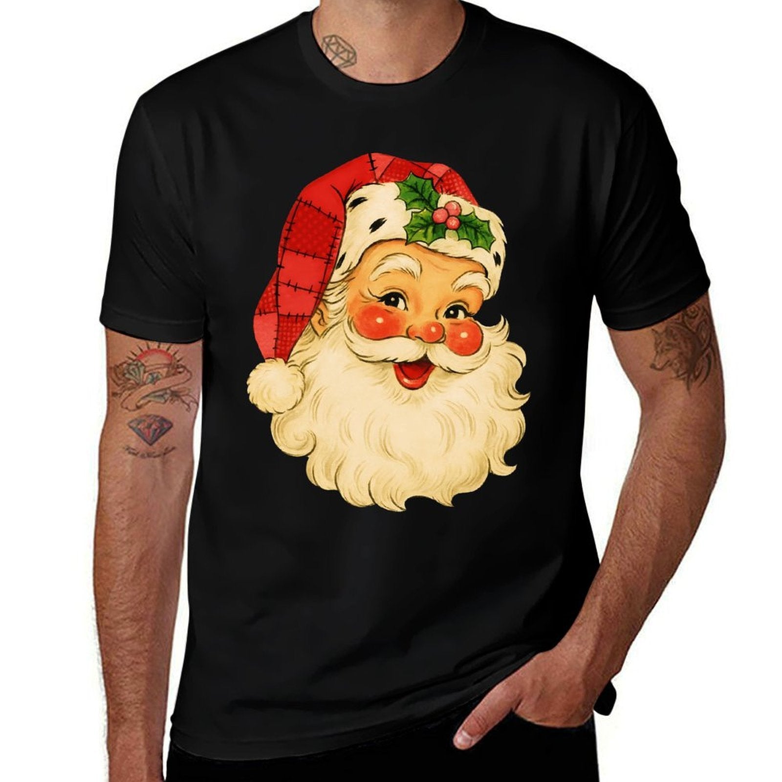 Vintage Santa Claus Face Retro Christmas Holiday  Slim-fit Cut T-Shirt