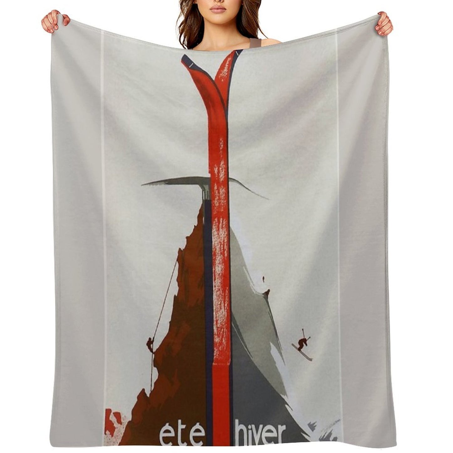 French Ski And Mountain Climbing Sport And Travel Advert Travel-friendly Throw Blanket