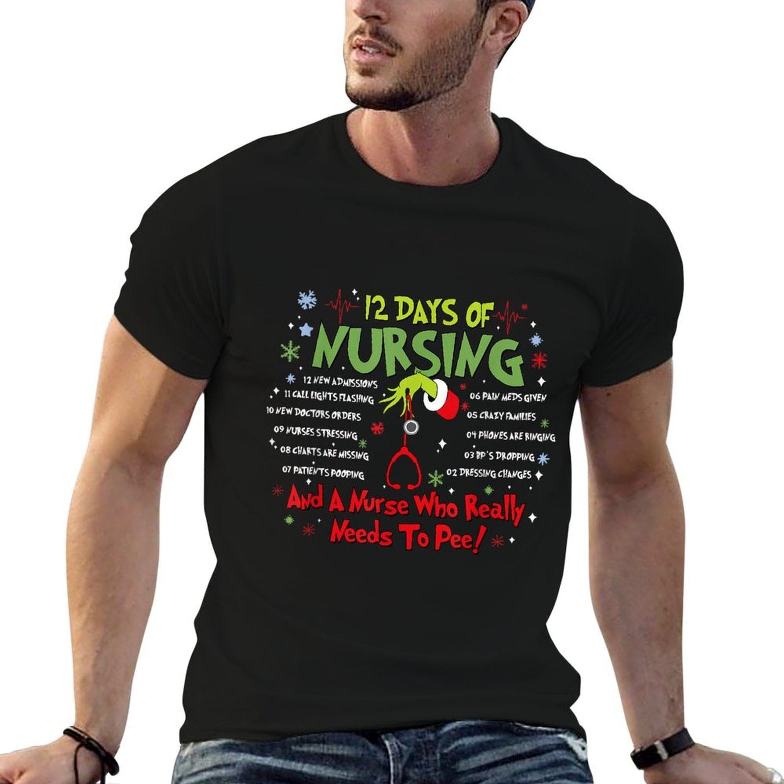 12 Days of Nursing Stethoscope Nurse Christmas Xmas Holiday  Lightweight T-Shirt