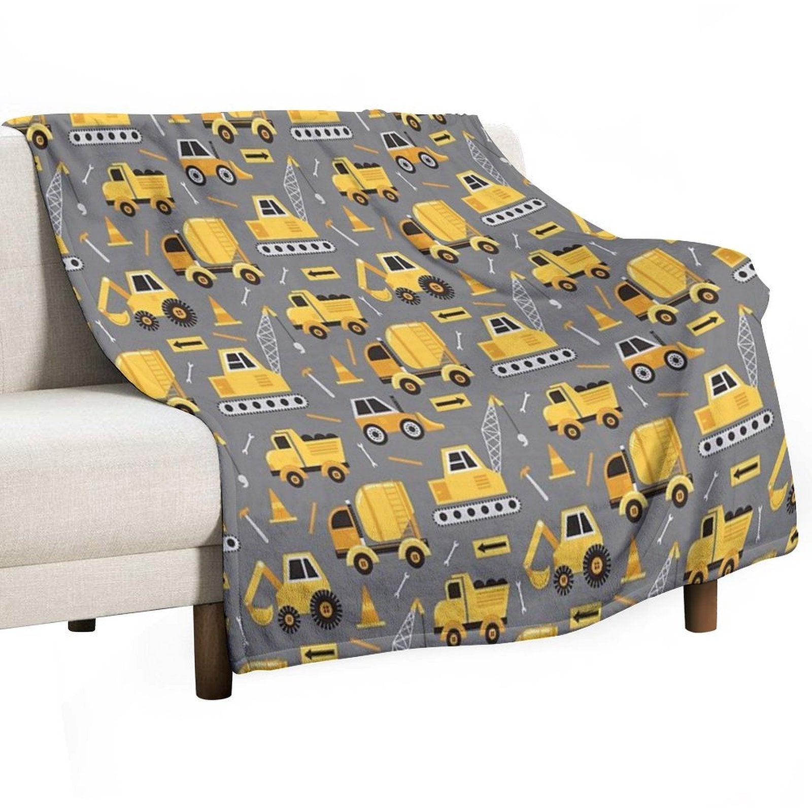 Construction Trucks on Gray Lightweight Throw Blanket