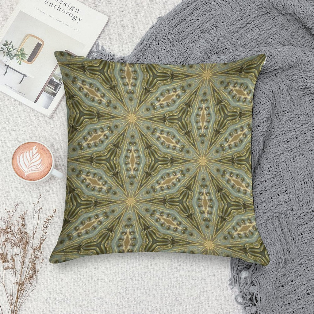 Antique Gold Bead, Sage Green Wash - Vintage Bold KaleidoSnap Soft Anti-Pilling Throw Pillow
