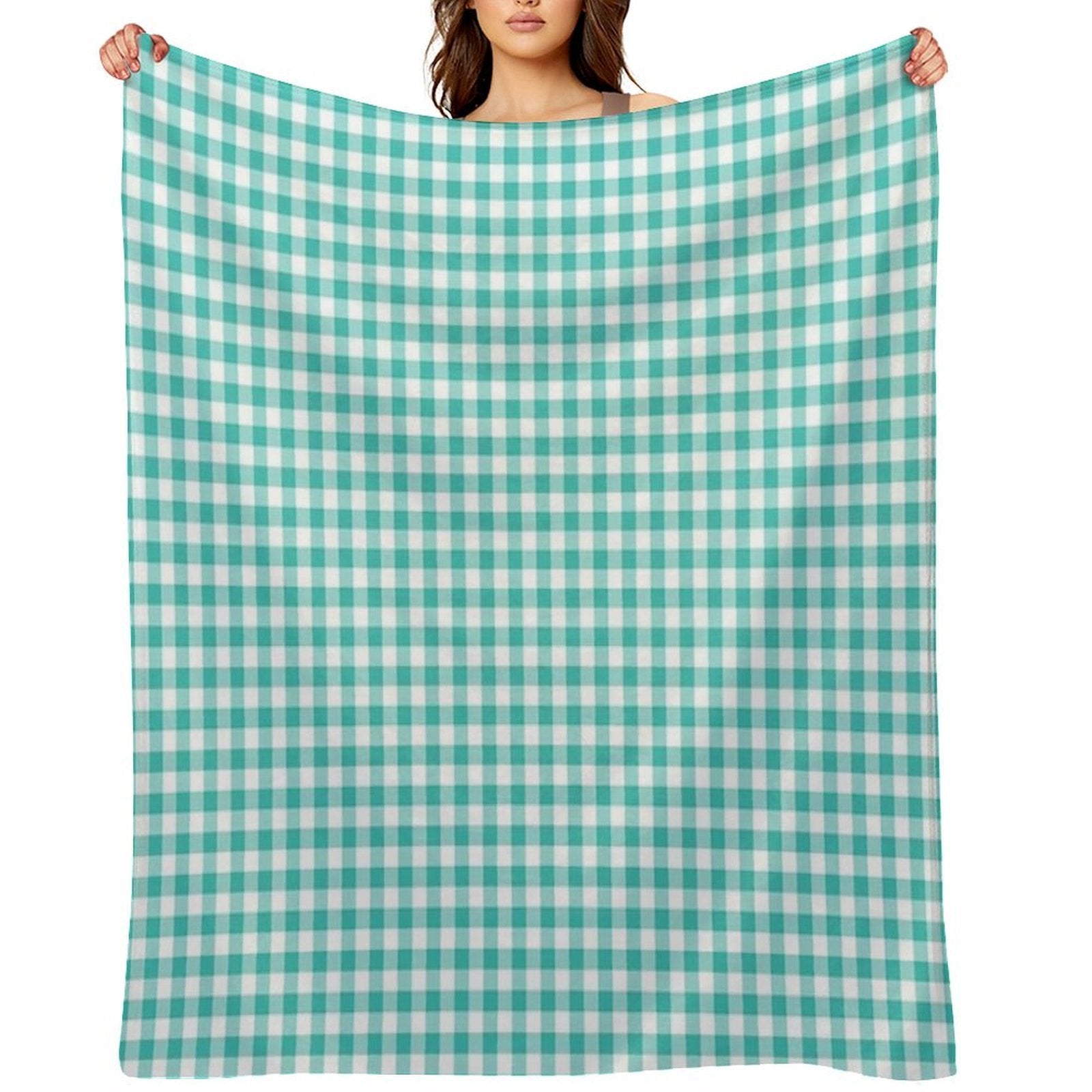 Teal Gingham Checkered Pattern Design Anti-pilling Throw Blanket