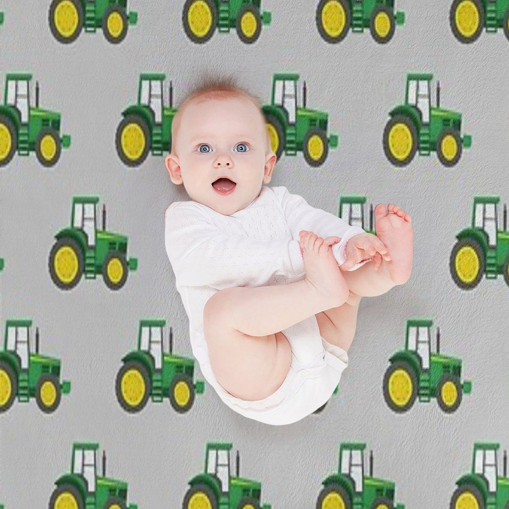 Green Tractors on Grey - Farming - Farm Themed Compact Throw Blanket