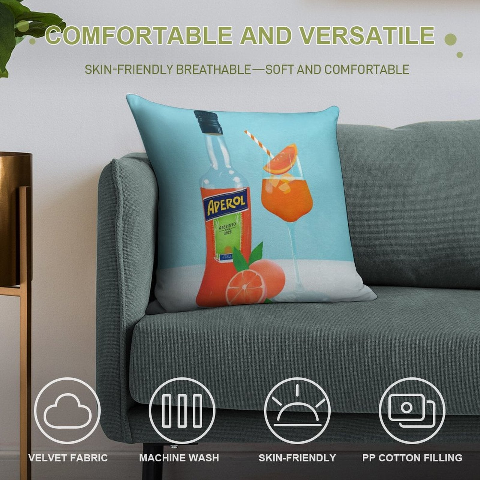 Aperol Spritz Soft Durable Construction Throw Pillow