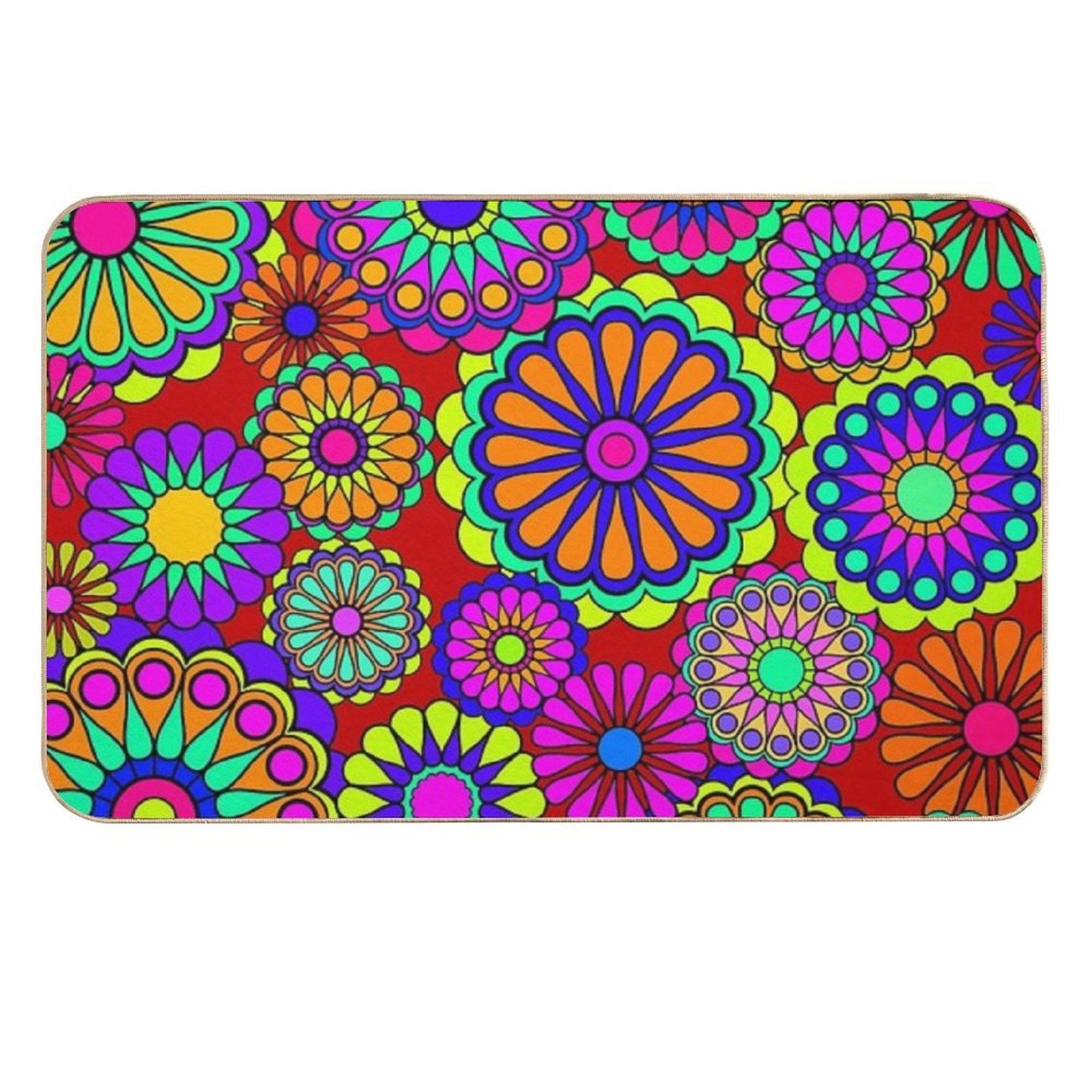 Flower Power Retro Style Hippy Flowers  Repositionable Bath Mat