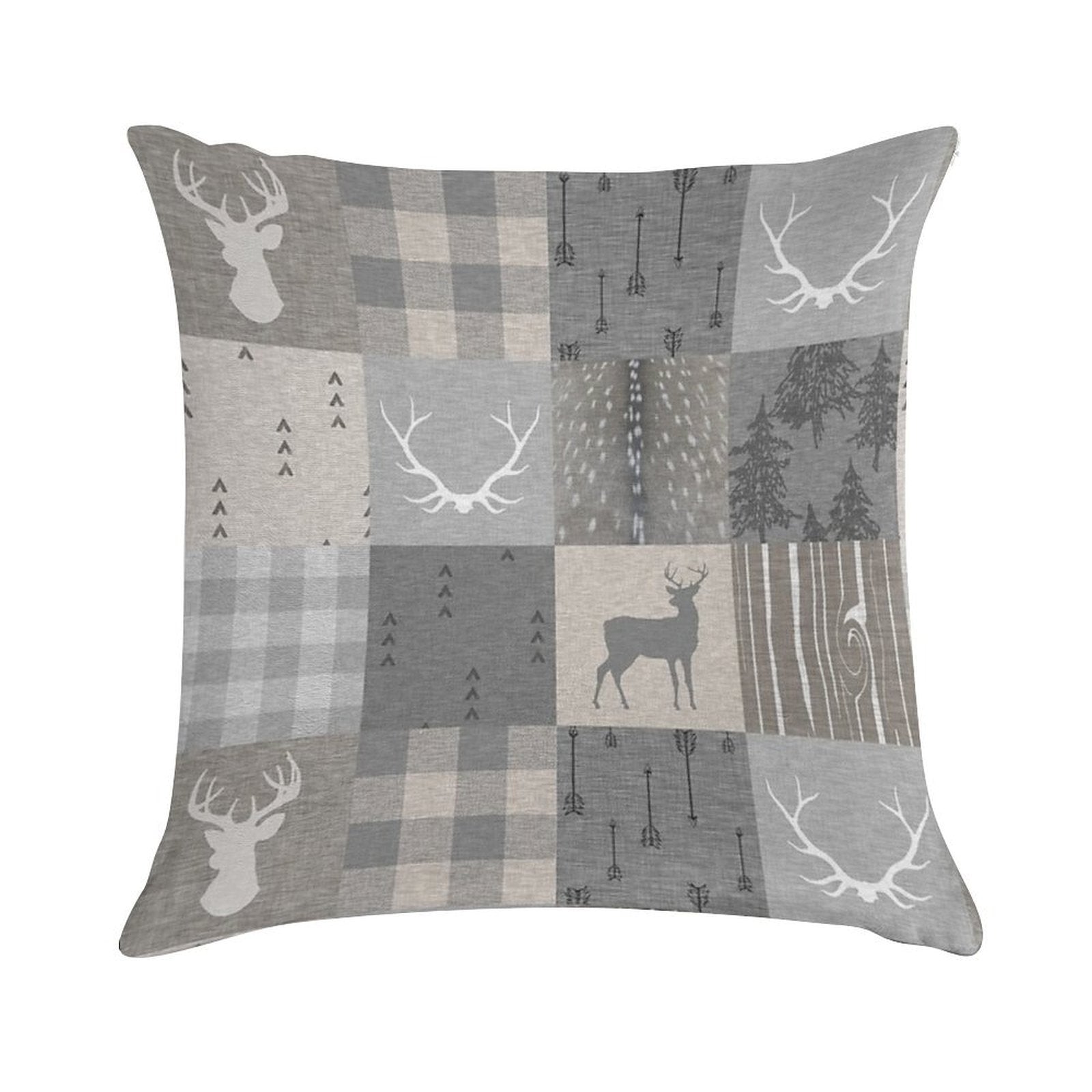 Rustic Woodland Patchwork - Grey And Beige Soft Skin-Friendly Throw Pillow