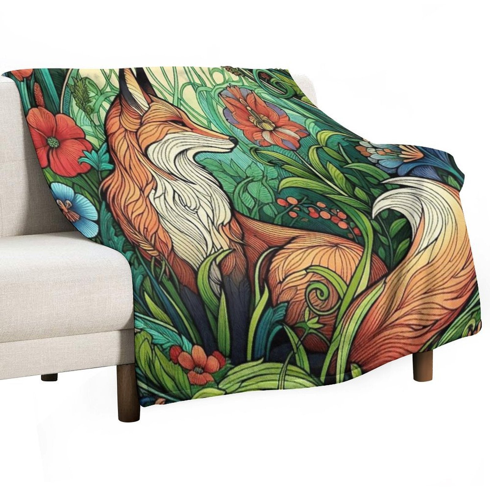 Art Nouveau Fox Compact Throw Blanket