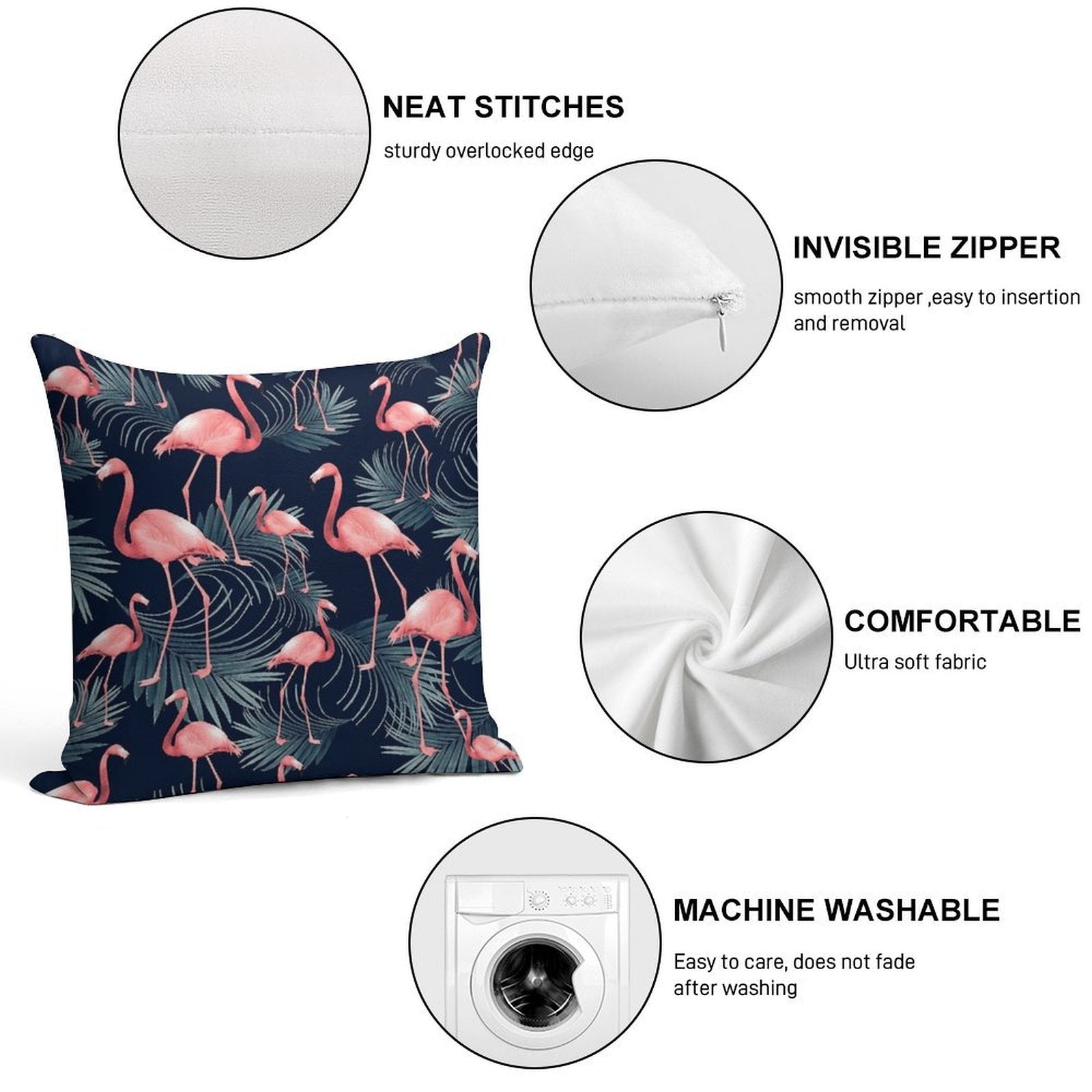 Summer Flamingo Palm Night Vibes #1 #tropical #decor #art Soft Washable Throw Pillow