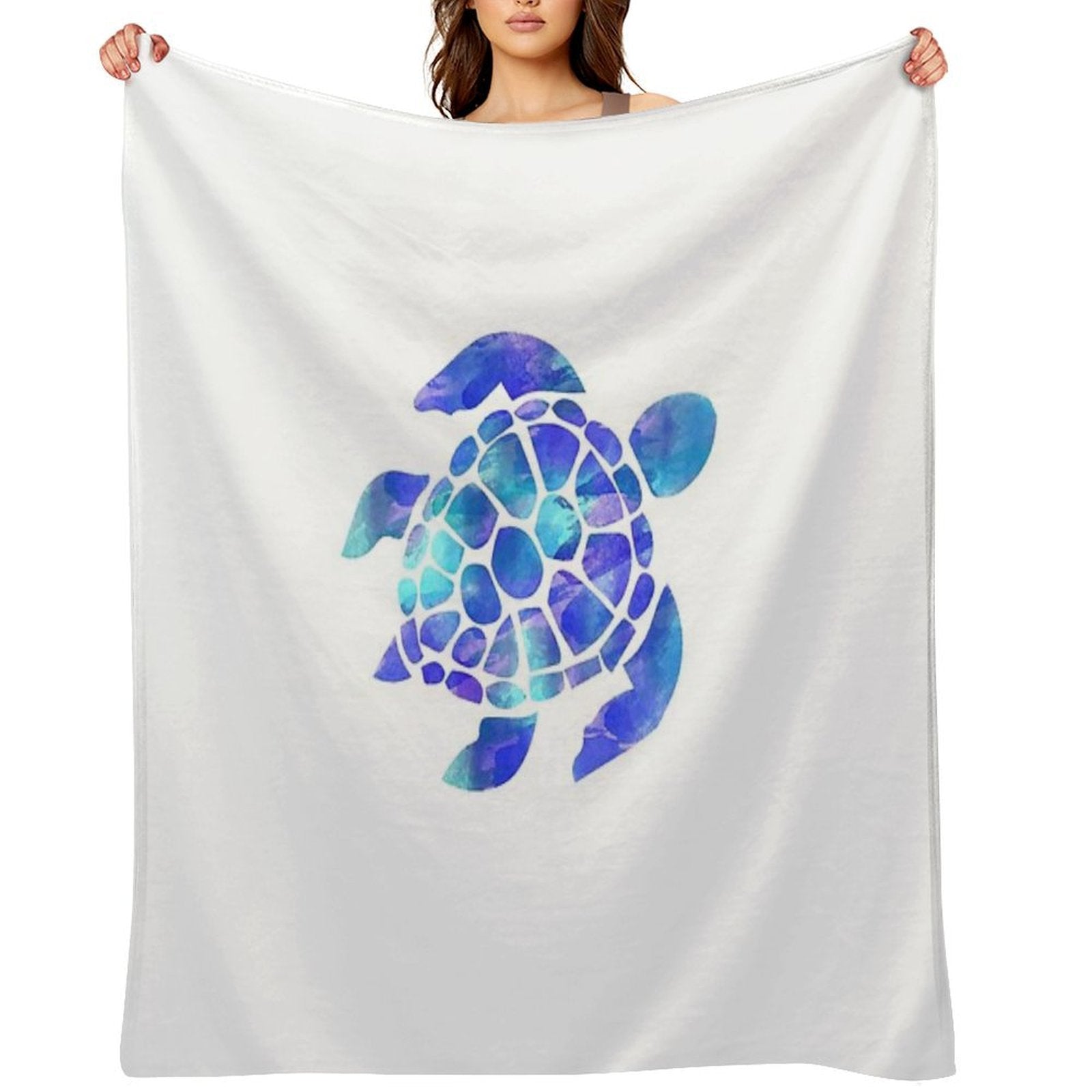 Sea Turtle Watercolor Blue And Purple Plush Throw Blanket