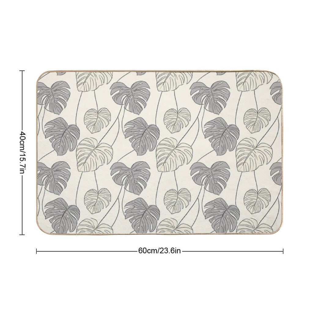 Tropical Monstera Leaves with Thin Black Outlines  Absorbent Bath Mat
