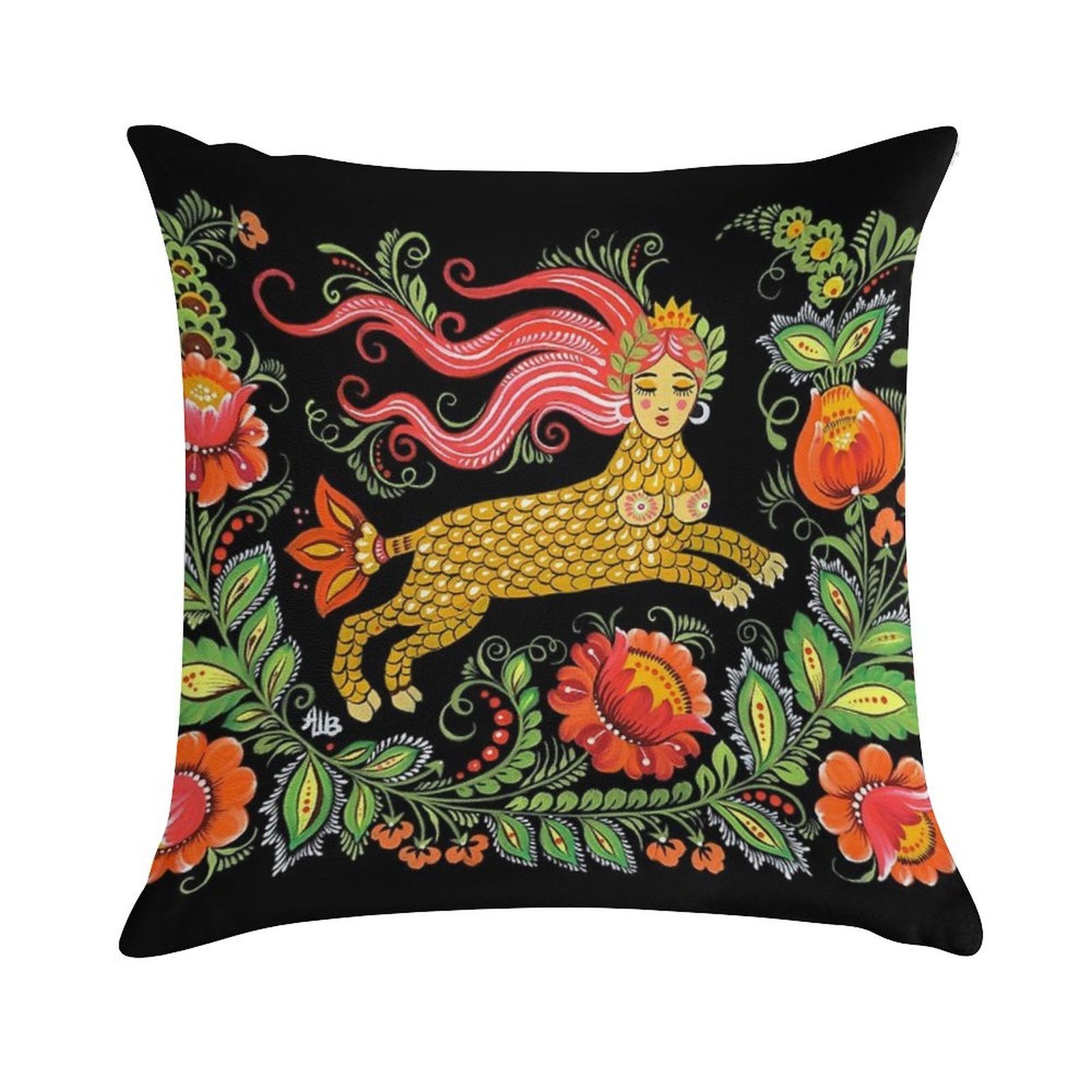 Magical Creature Folk Art (Lamia) Soft Luxury Feel Throw Pillow