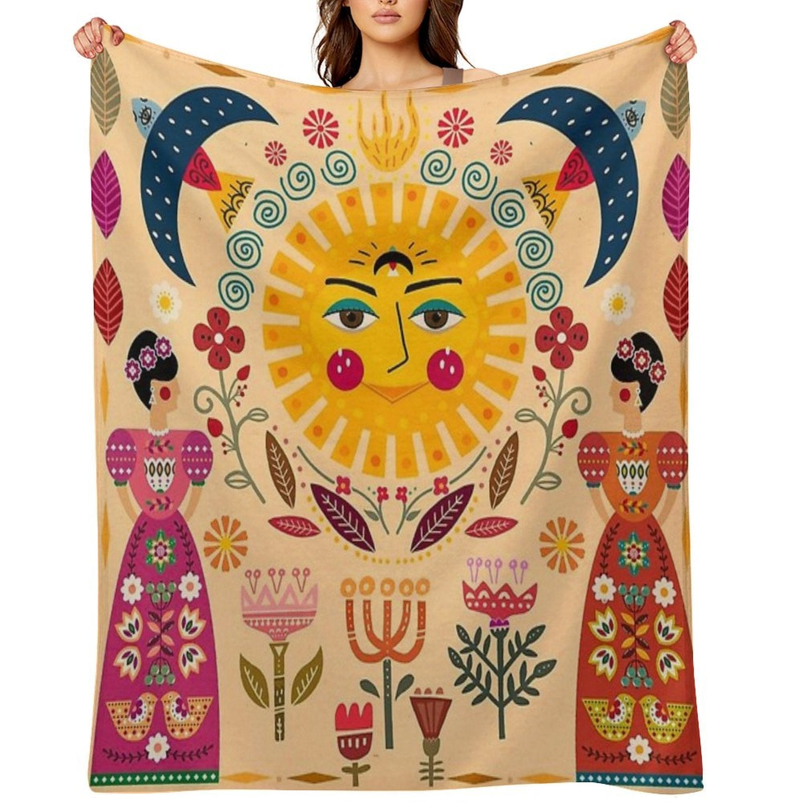 Folk Art Inspired By The Fabulous Frida Compact Throw Blanket