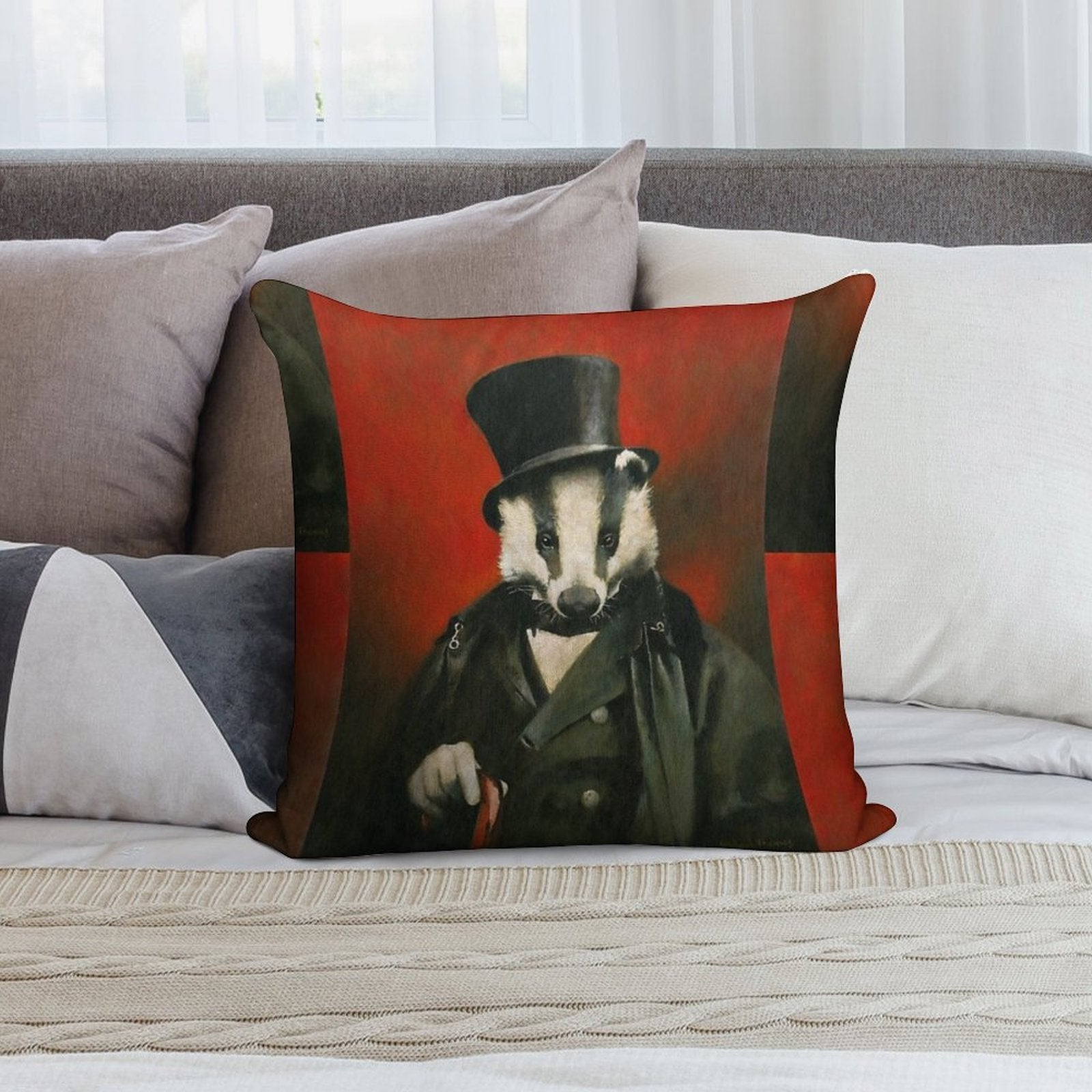 Victorian Mr Badger Soft High-Density Material Throw Pillow