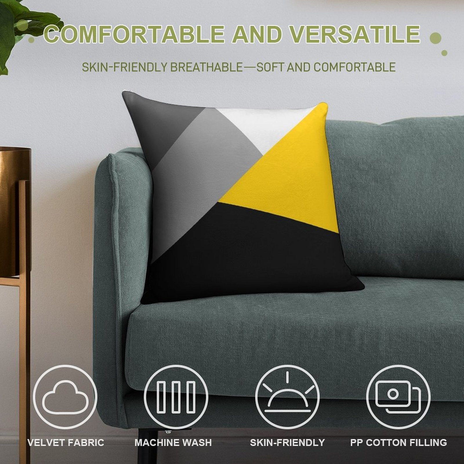 Simple Modern Gray Yellow And Black Geo Soft Anti-Pilling Throw Pillow