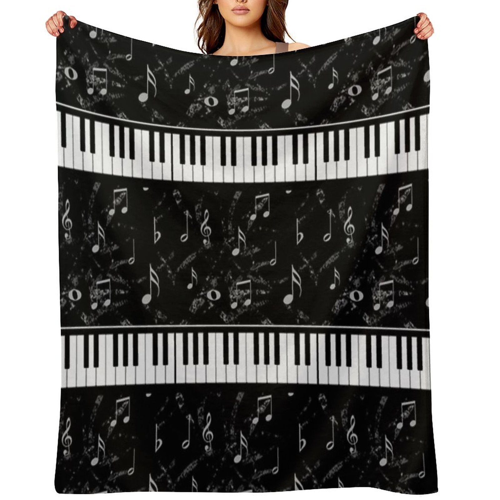Black And White Piano Music Pattern Machine-washable Throw Blanket