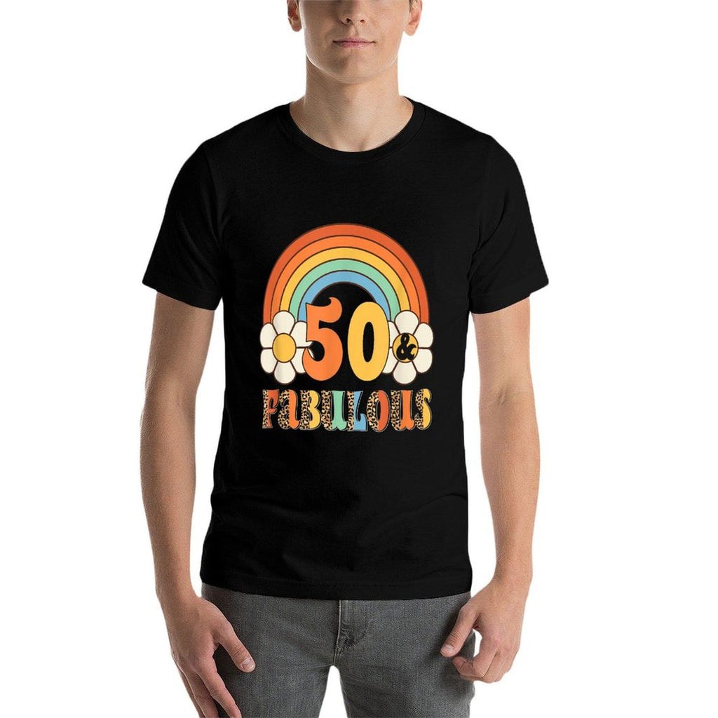 Boho Leopard Rainbow 50 &amp; Fabulous Vintage 50th Birthday  Easy-care T-Shirt