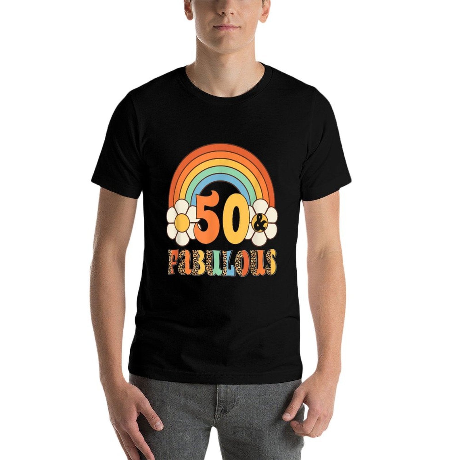 Boho Leopard Rainbow 50 &amp; Fabulous Vintage 50th Birthday  Easy-care T-Shirt