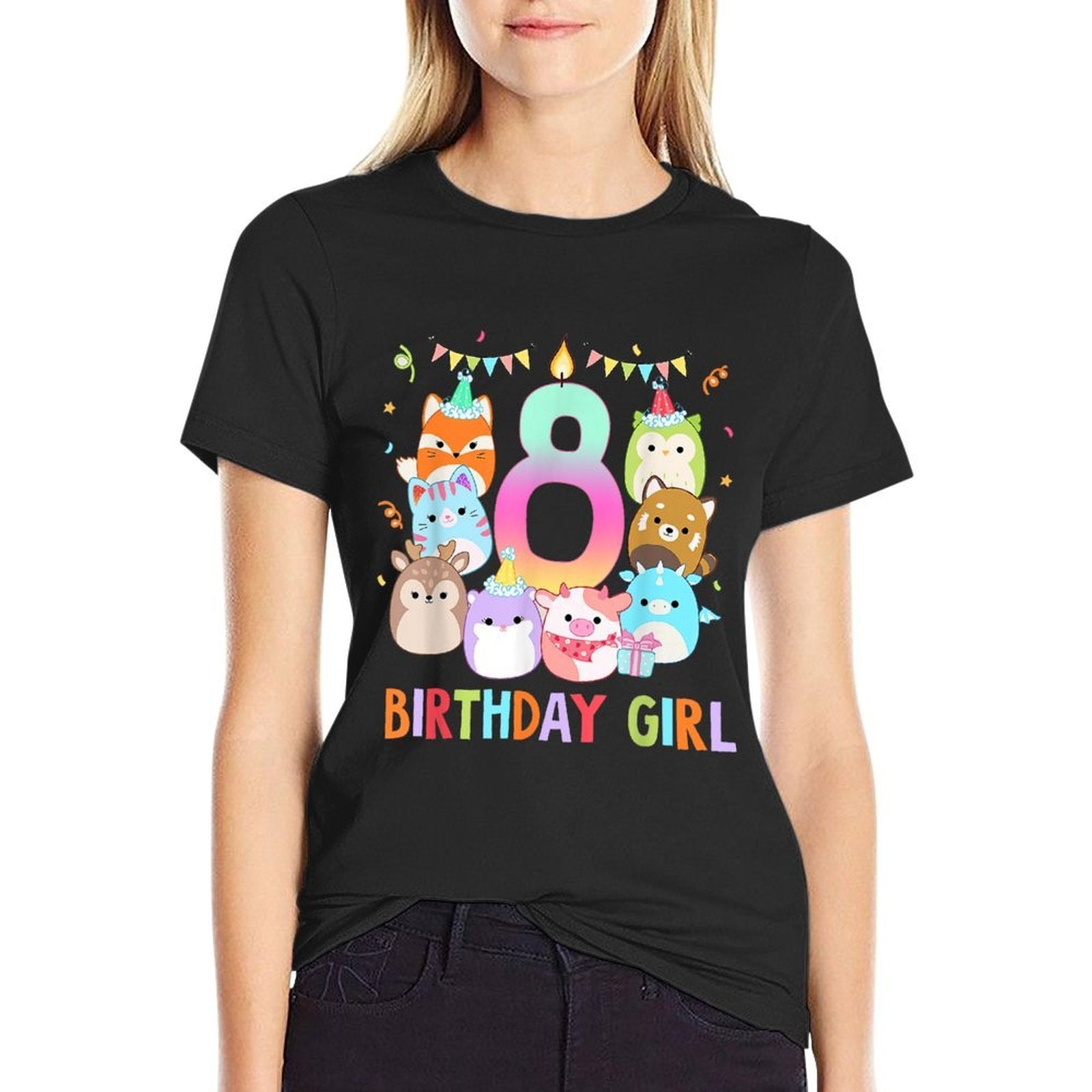 Happy 8th Birthday Squish Squad Mallow Girls 8 Year Old  Durable T-Shirt
