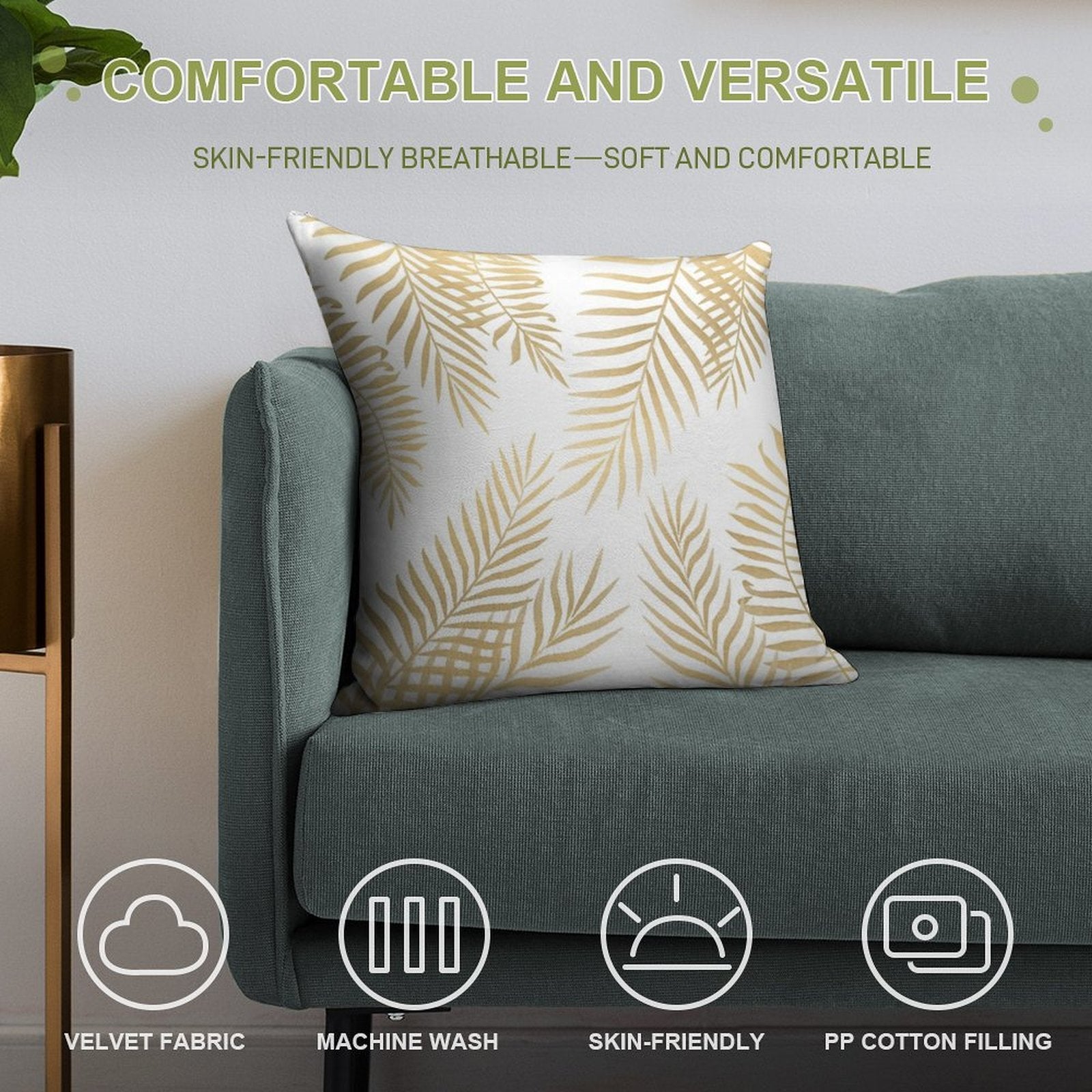 Gold Palm Leaves Soft Anti-Pilling Throw Pillow