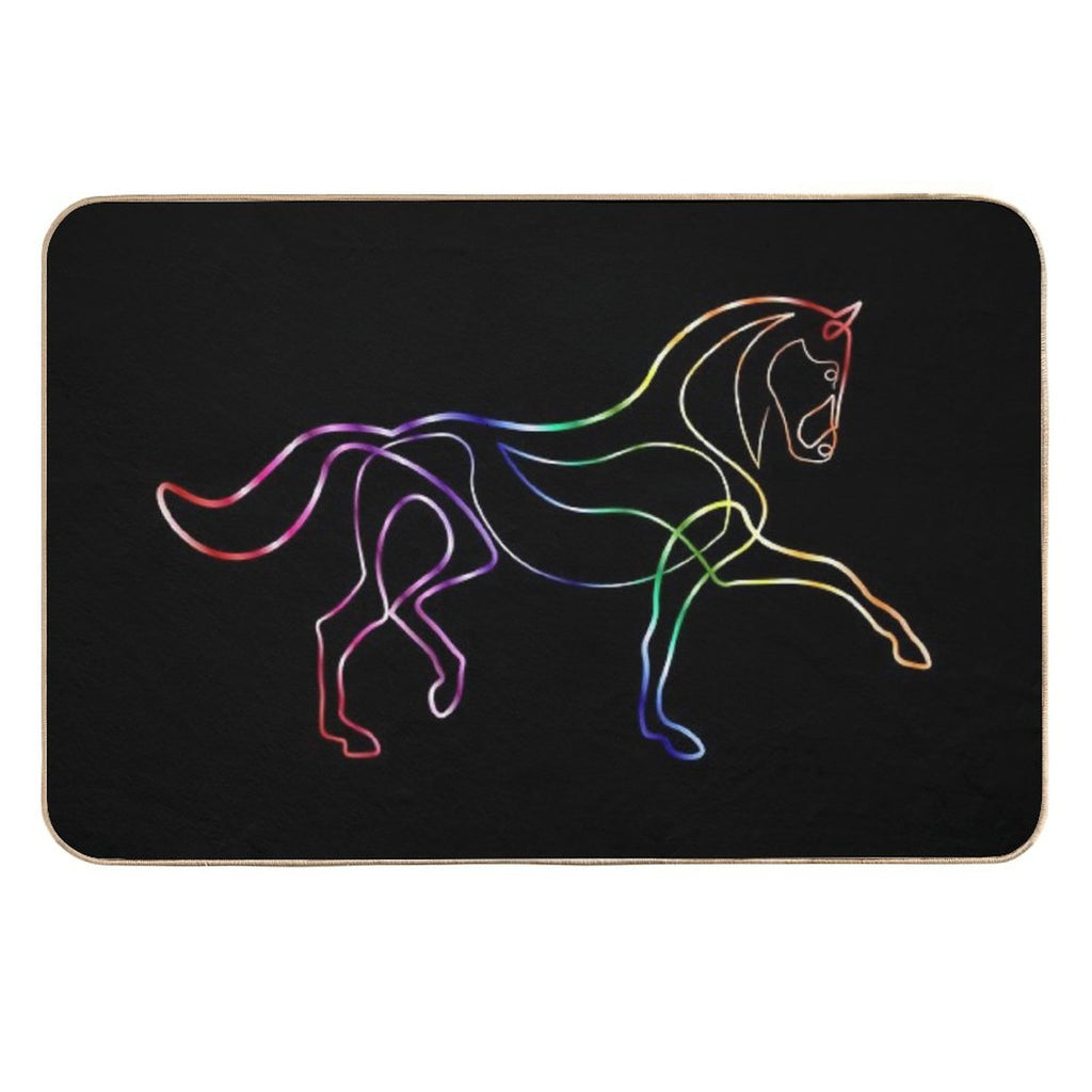 Dressage Horse One Line Art Rainbow  Pet-Safe Bath Mat