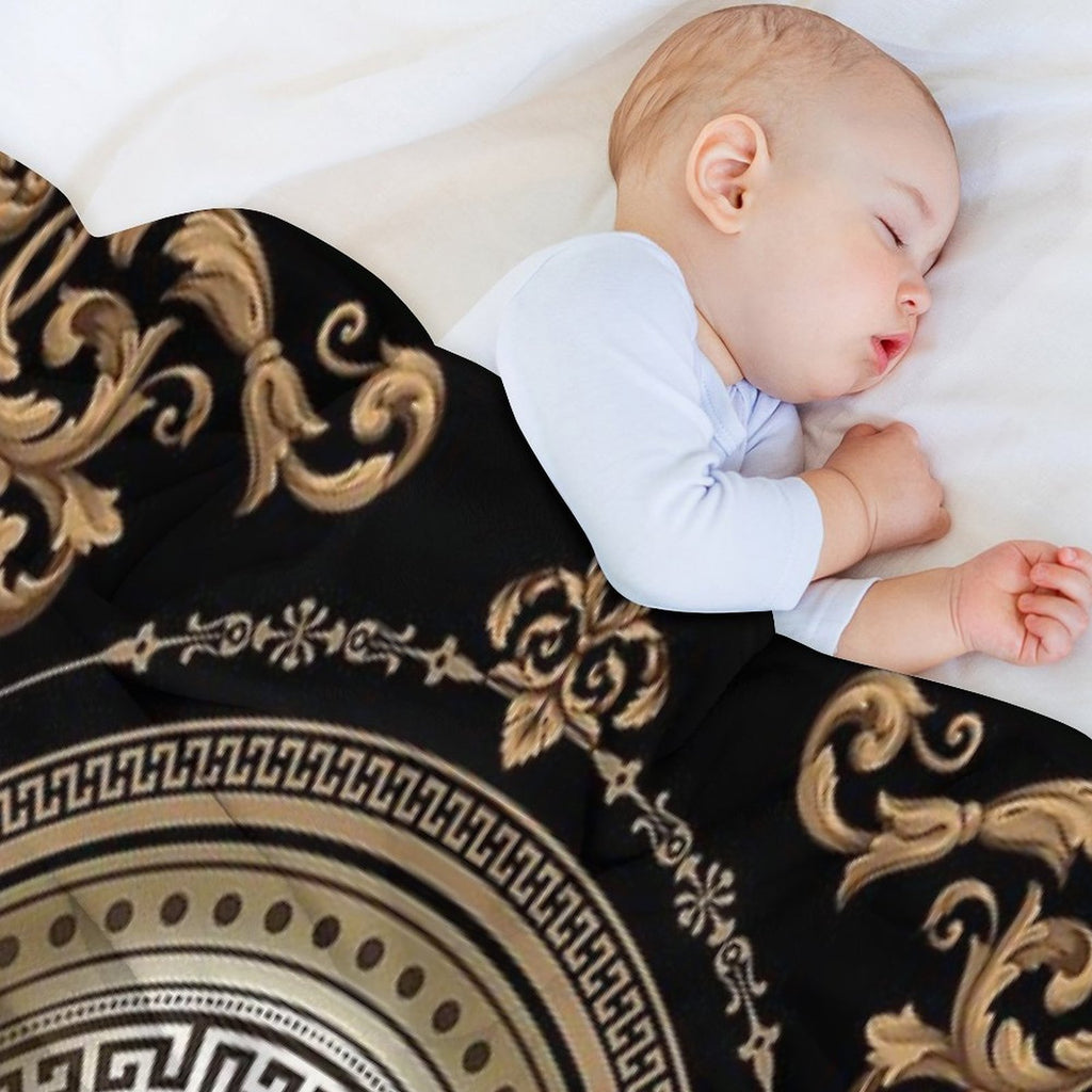 Baroque Black & Bronze Medallion Greek Meander Wrinkle-free Throw Blanket