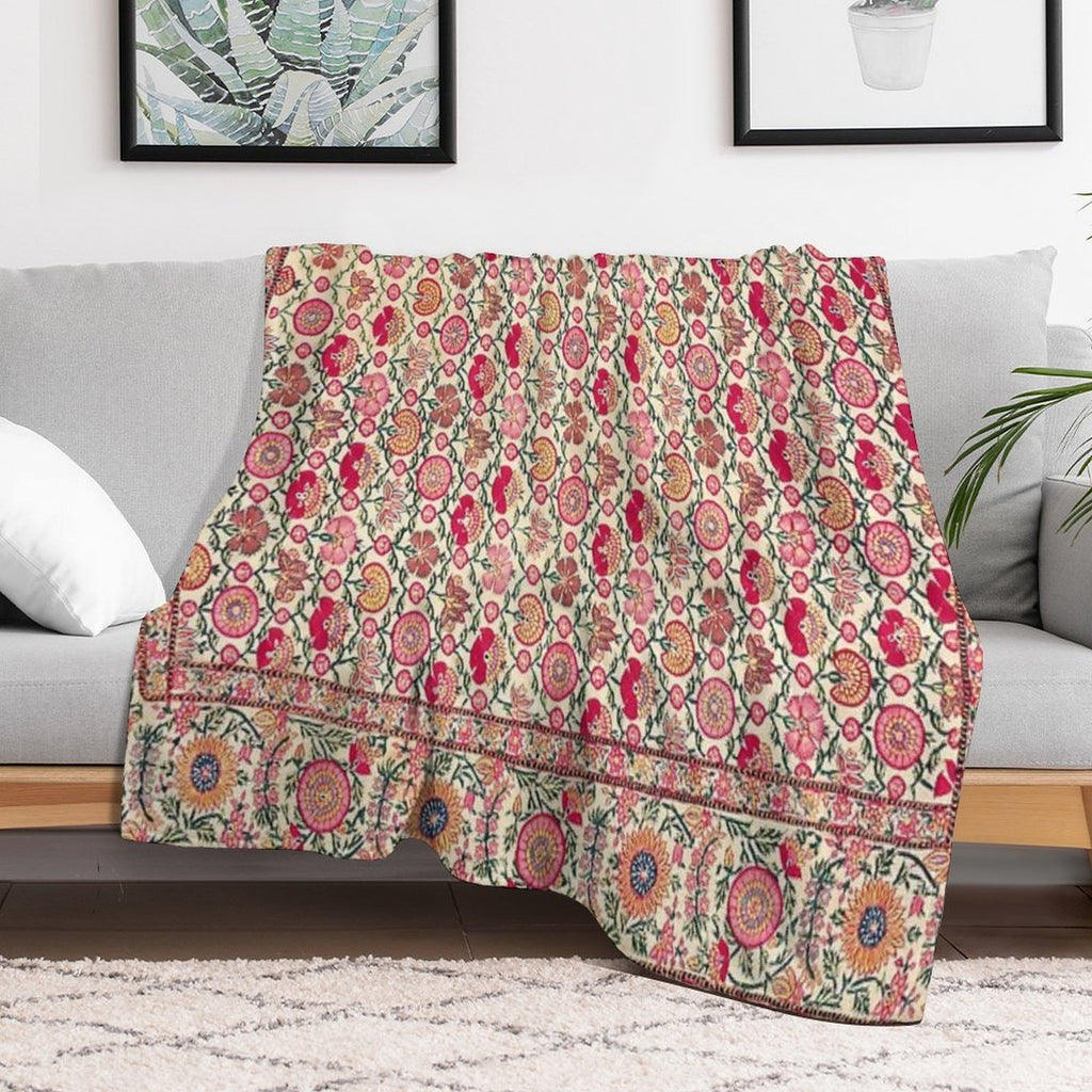 Vintage India Embroidered Textile, 17th Century Wrinkle-free Throw Blanket