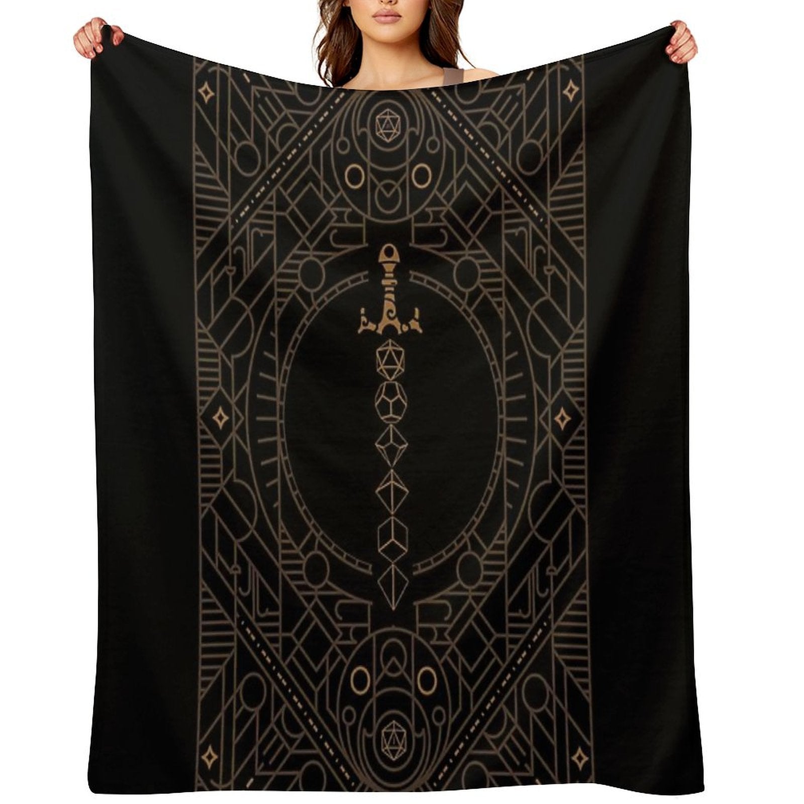 Polyhedral Dice Sword Vintage Minimalist Geometry Versatility Throw Blanket