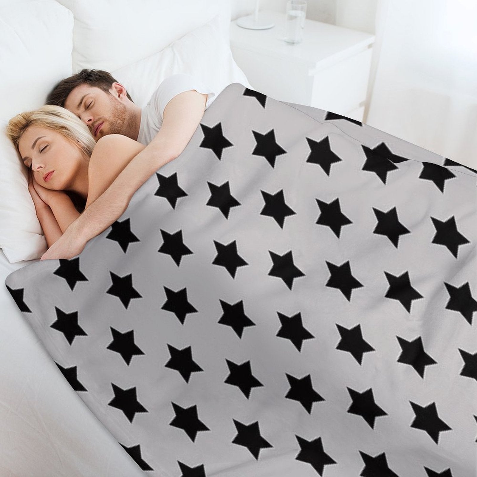 Black Stars Grey Background Pattern Design Wrinkle-free Throw Blanket