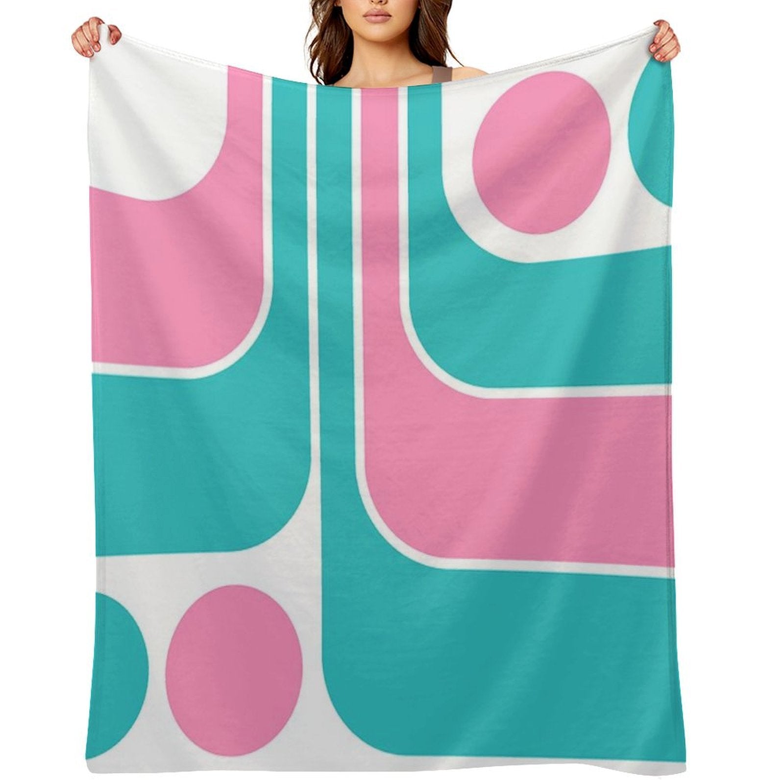 Retro Geometric Design in Pink And Turquoise Lightweight Throw Blanket