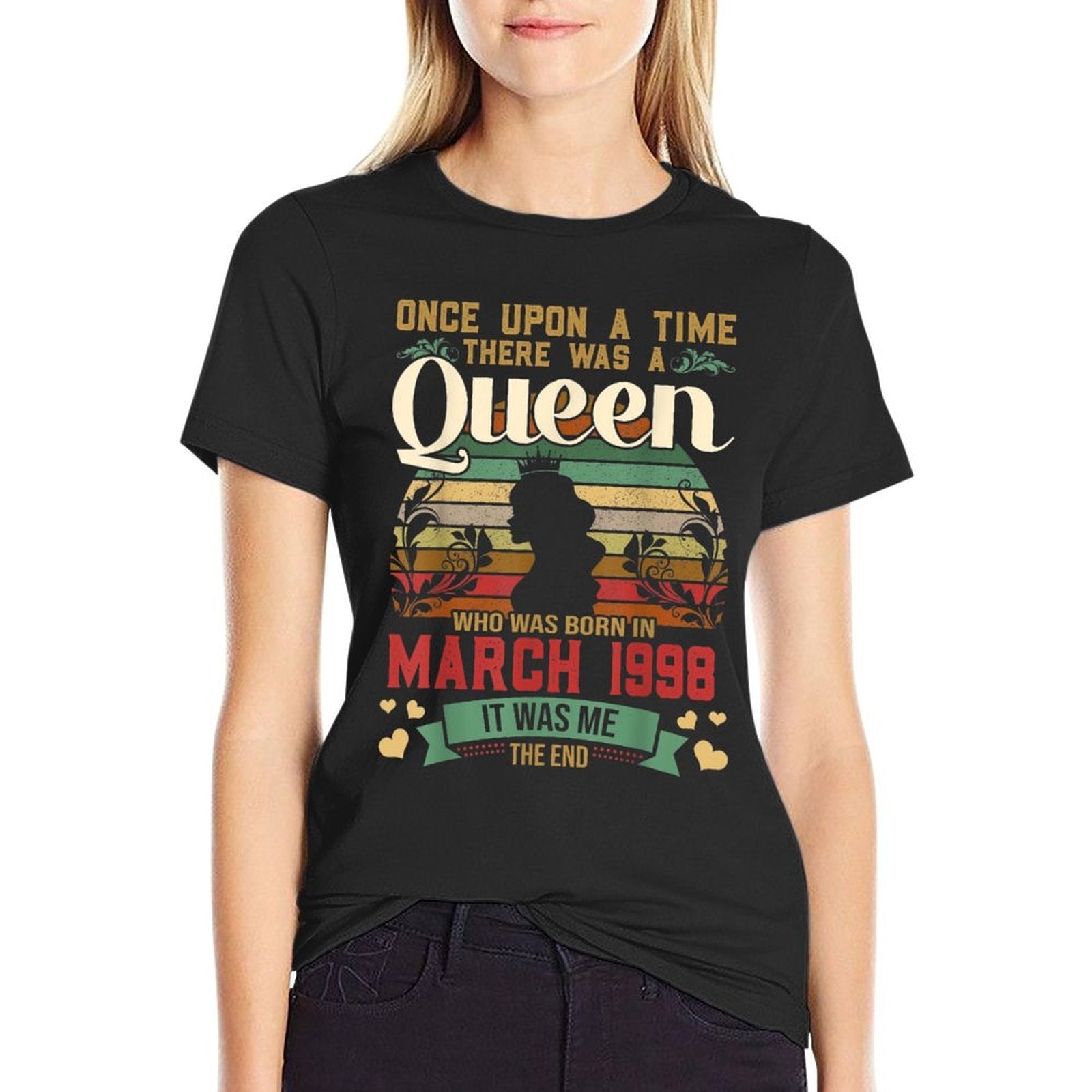 Girls 21st Birthday Queen March 1998 Queen Birthday  Summer-ready Fabric T-Shirt