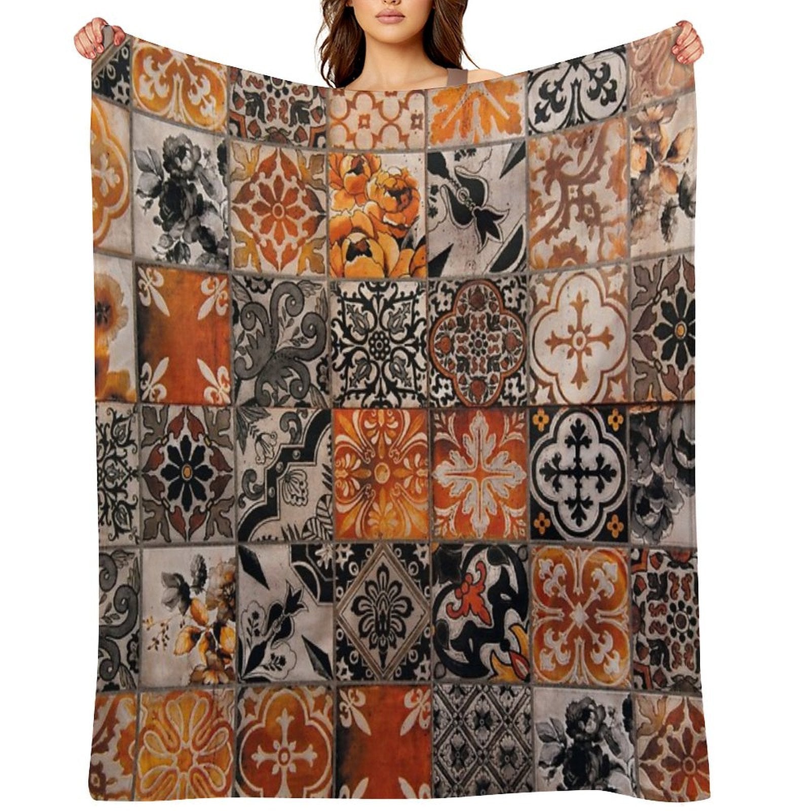 Portuguese Tiles, Decorative Traditional Azulejos Lightweight Throw Blanket