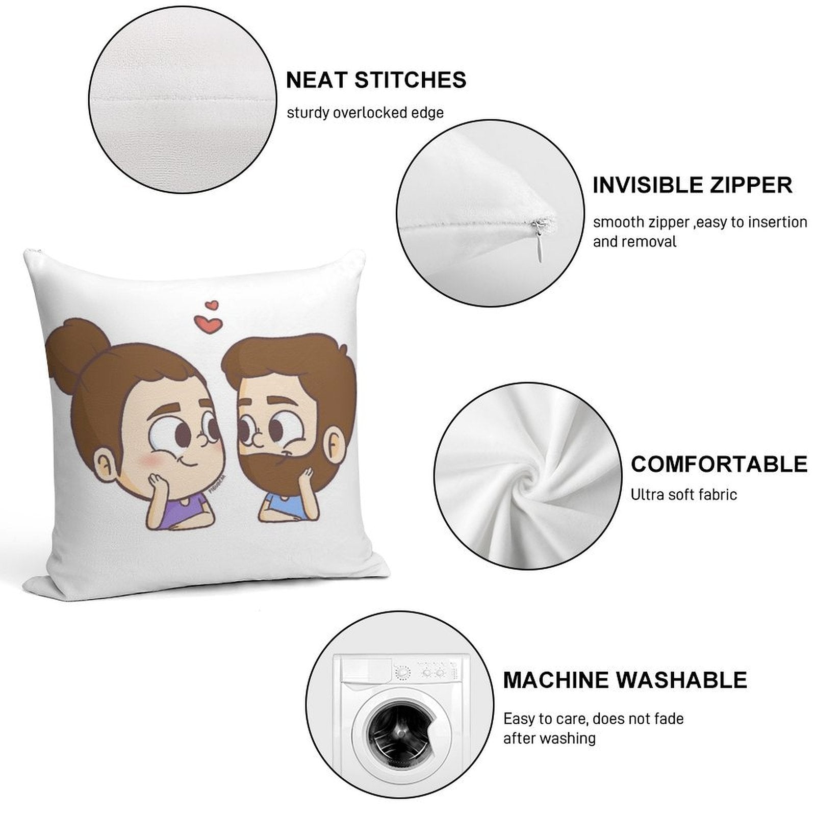 Together - Pibubear Soft Washable Throw Pillow