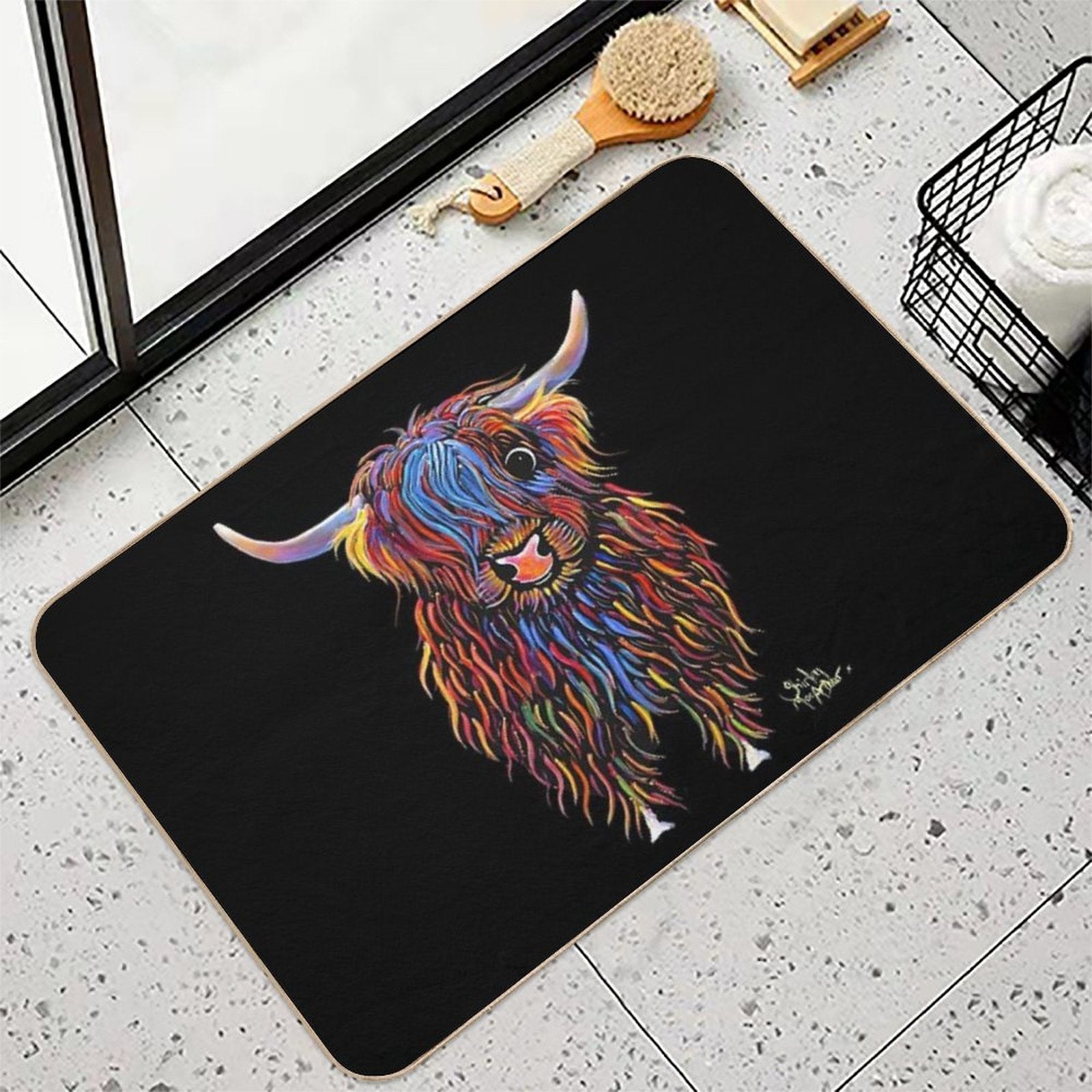 HiGHLaND CoW PRiNT SCoTTiSH ' BiG B ' BY SHiRLeY MacARTHuR  Easy To Clean Bath Mat