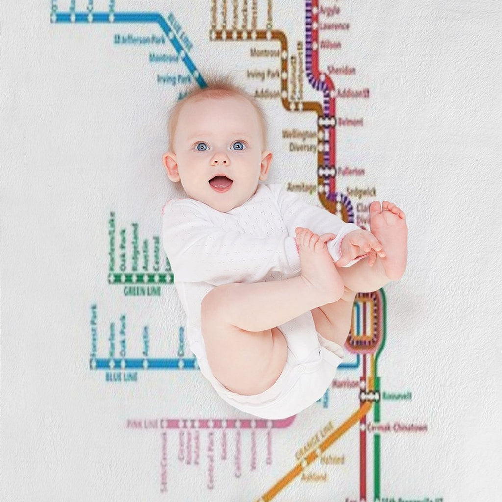 Chicago Trains Map Velvety-soft Throw Blanket