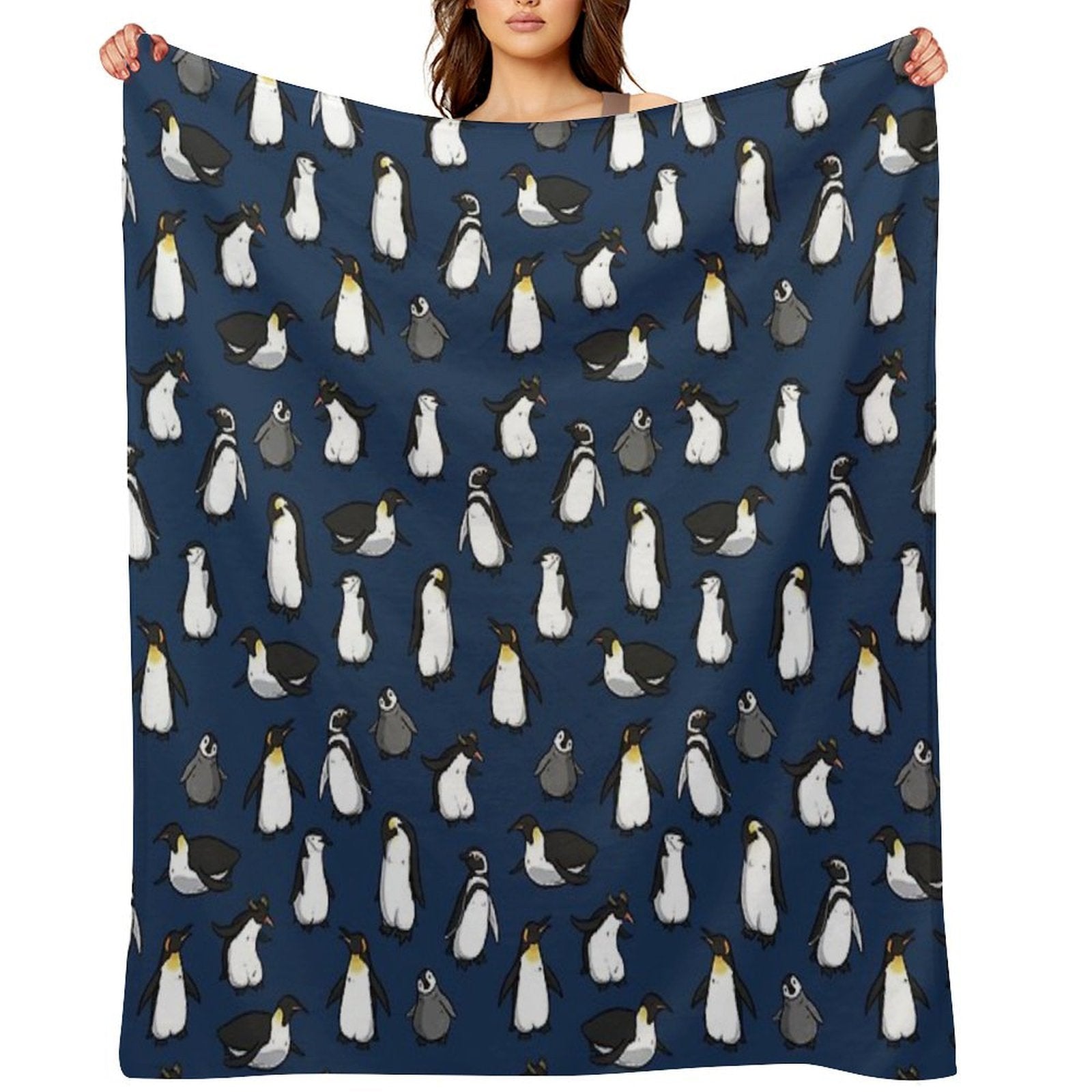 Cute Penguin Pattern (Dark Blue Variant) Premium Throw Blanket
