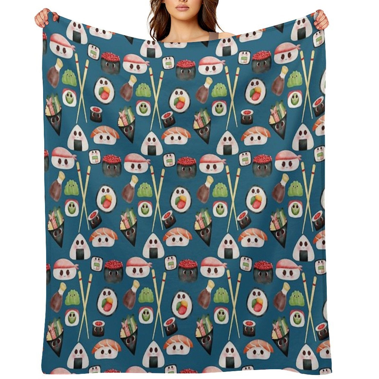 Kawaii Sushi Squad – Cute Japanese Food Illustration Versatility Throw Blanket